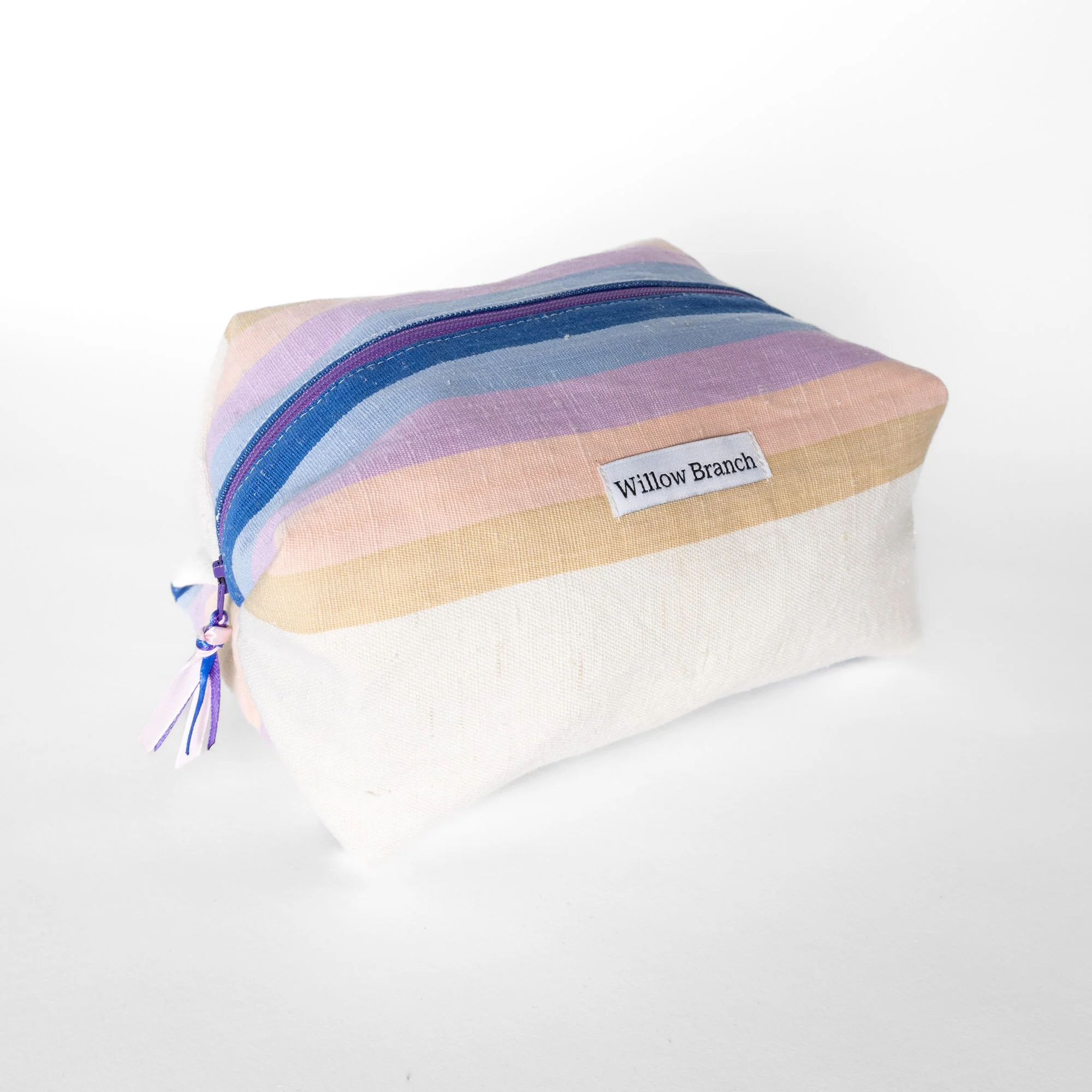Purple Blue and Pink Stripe Boxy Makeup Bag