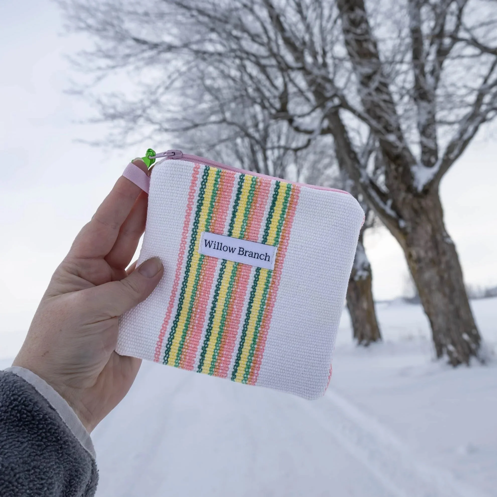Yellow Green Pink Stripe Flat Pouch