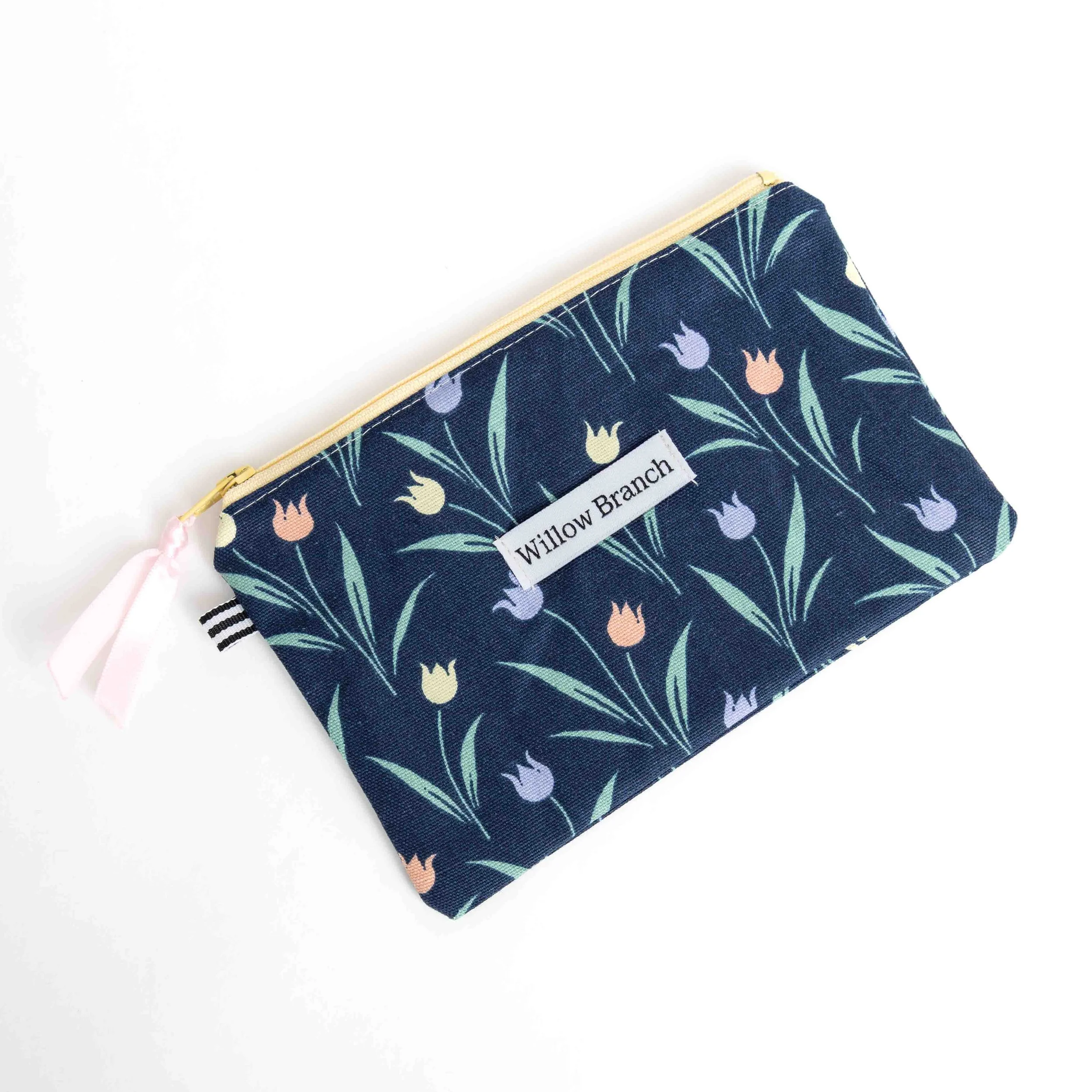 Tulip multi colour Navy Flat Pouch Peach Zipper