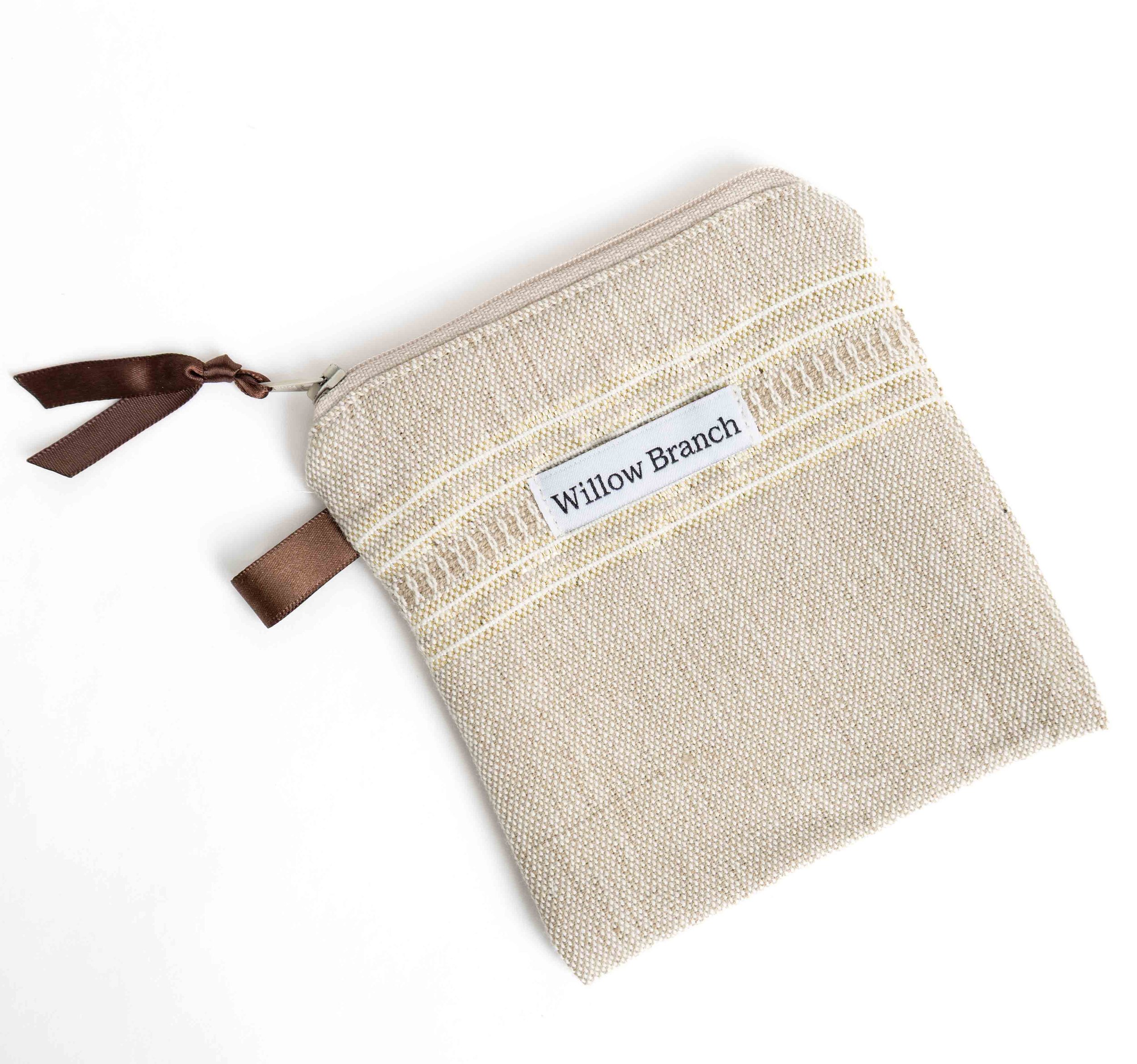 Tan with Gold Stripe Flat Pouch