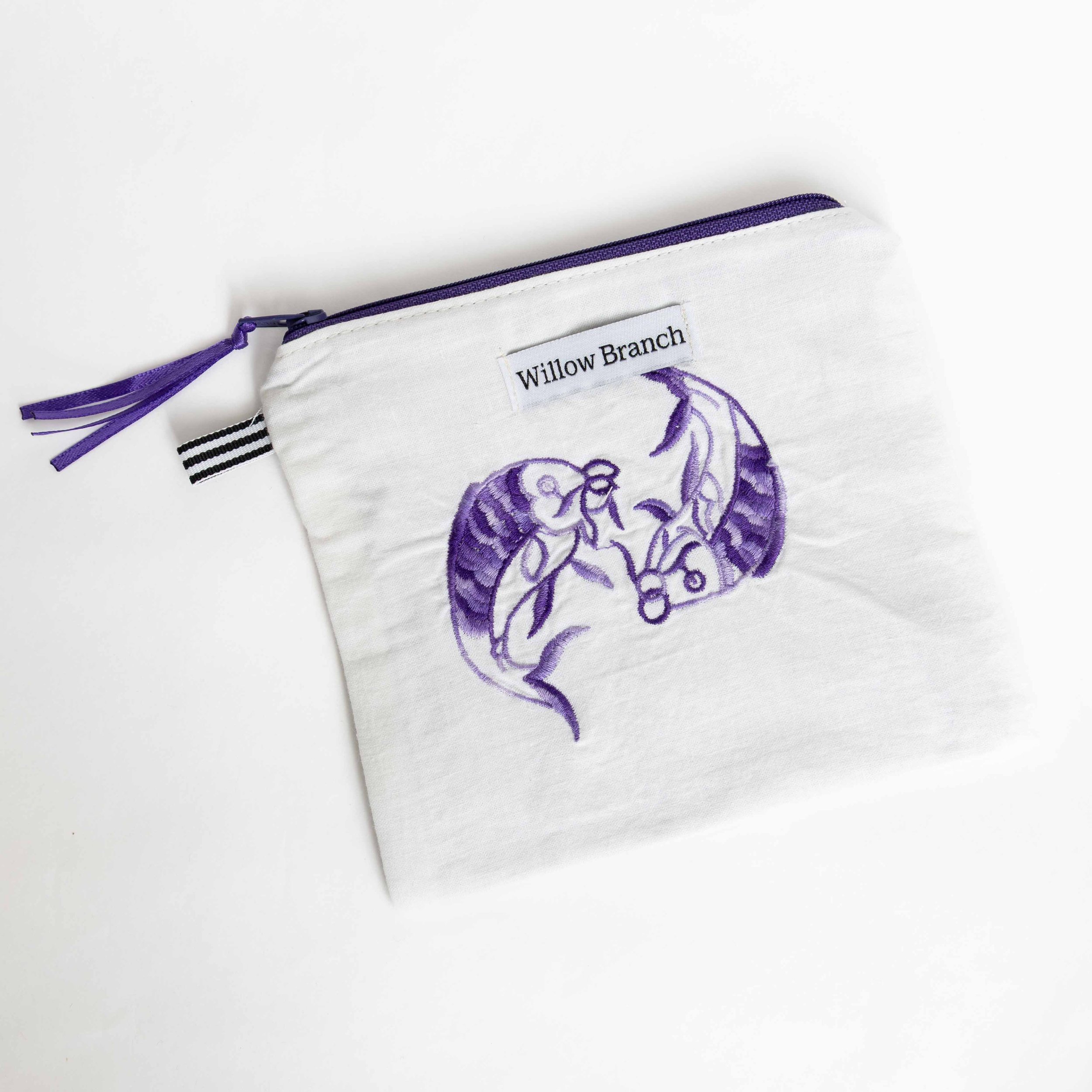 Purple Coy Fish Embroidered Flat Pouch