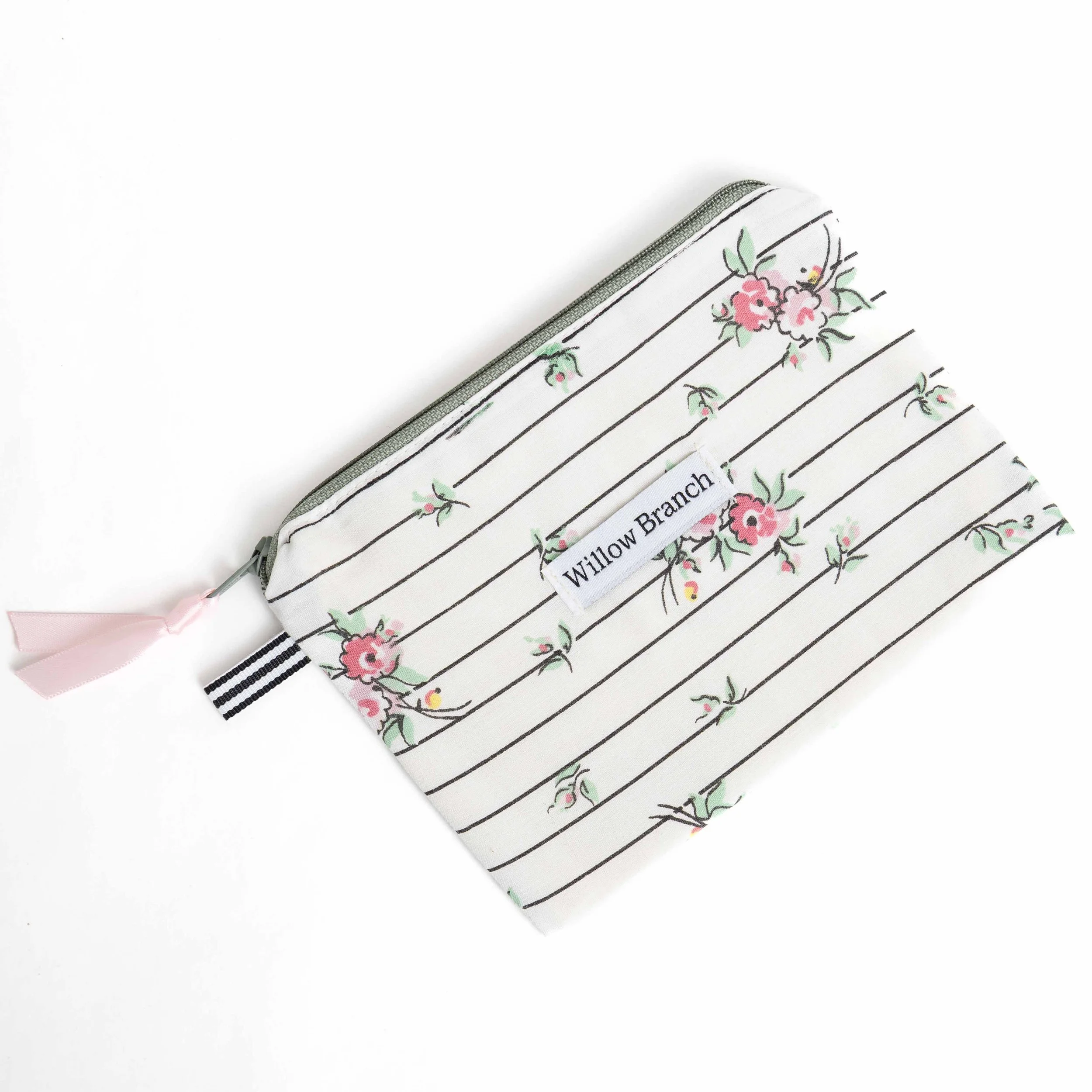 Black and White Stripe Florals Flat Pouch
