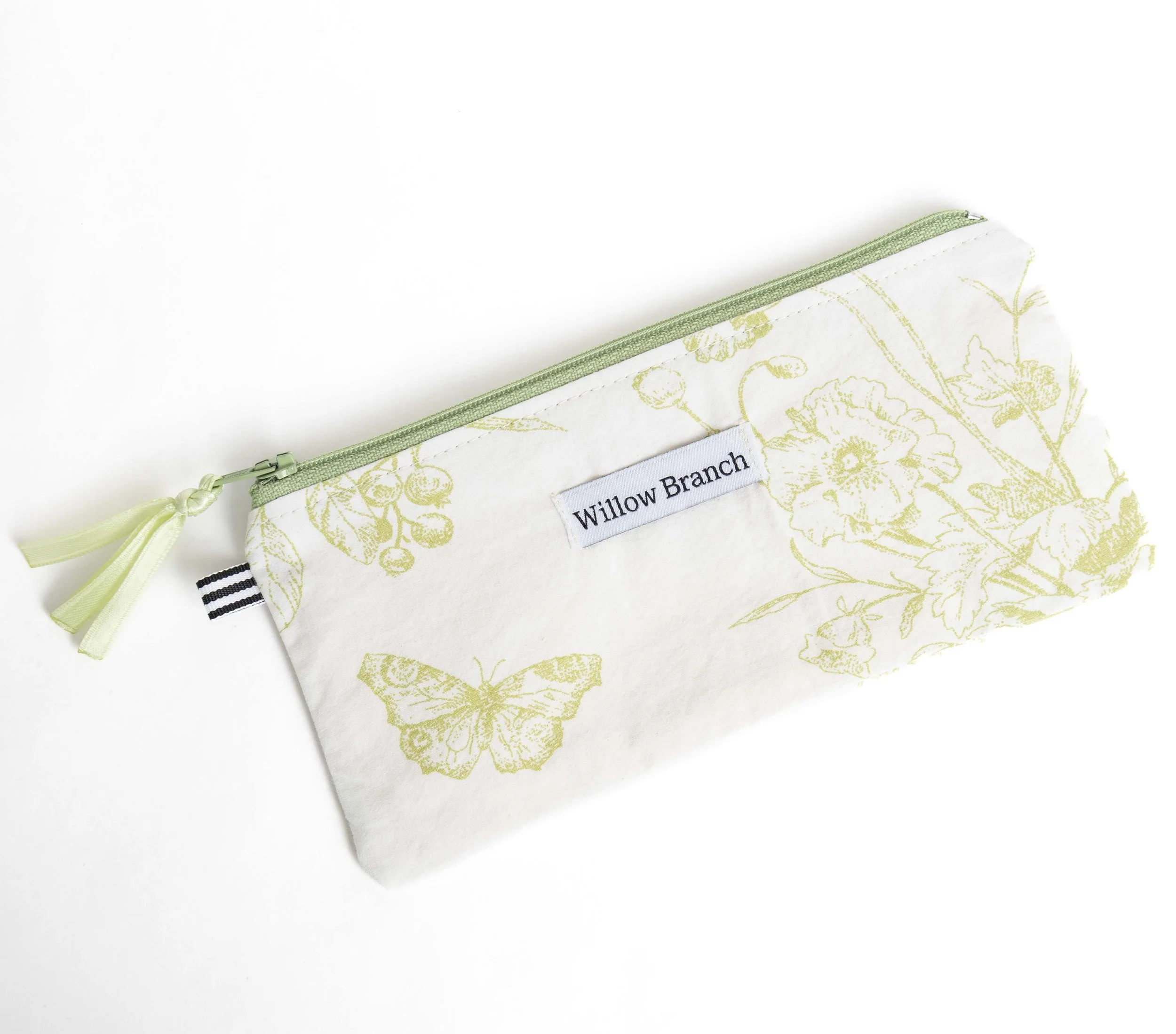 Toile Green Flat Pencil Case with Butterfly