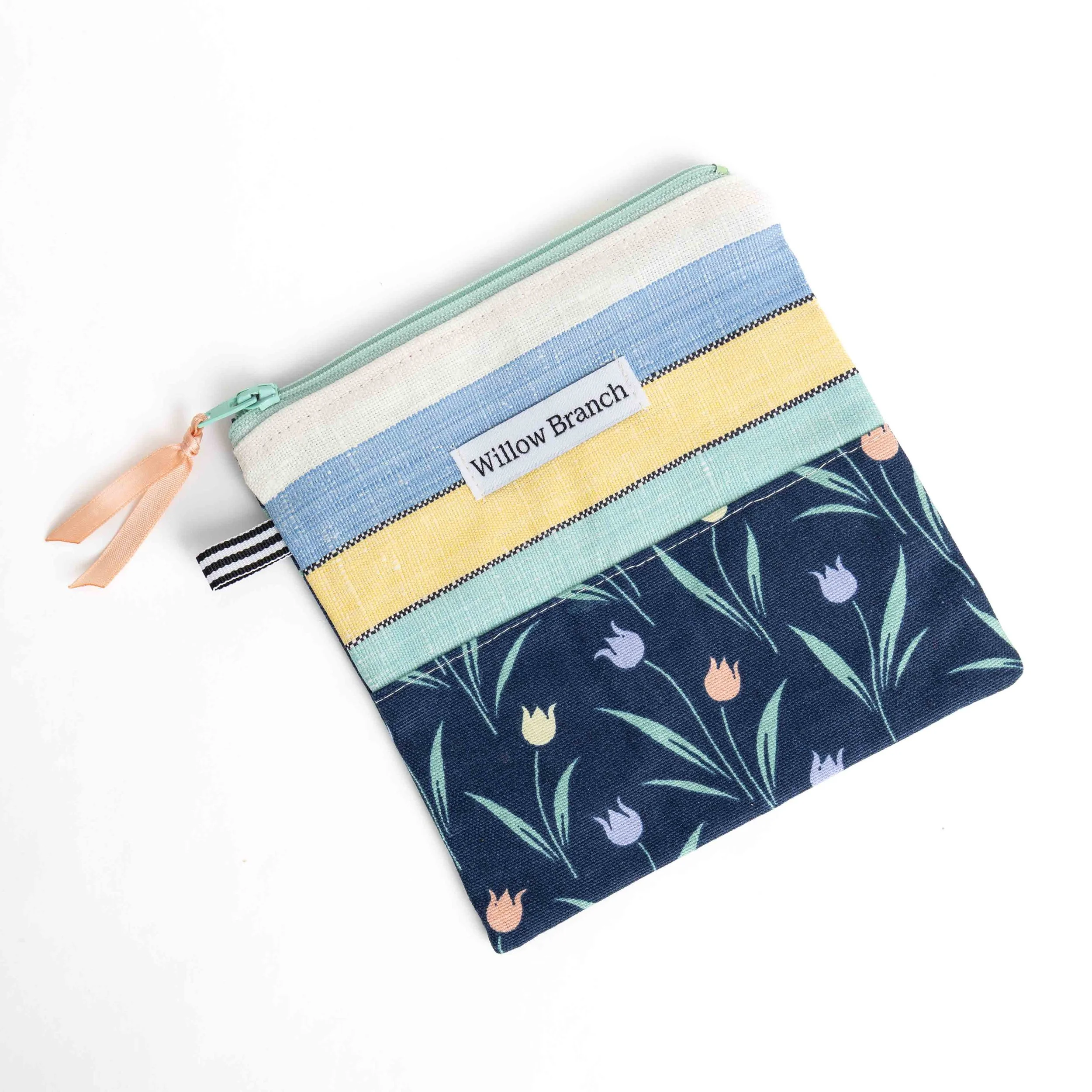 Tulip Multi Colour Stripe Navy Flat Pouch Teal Zipper