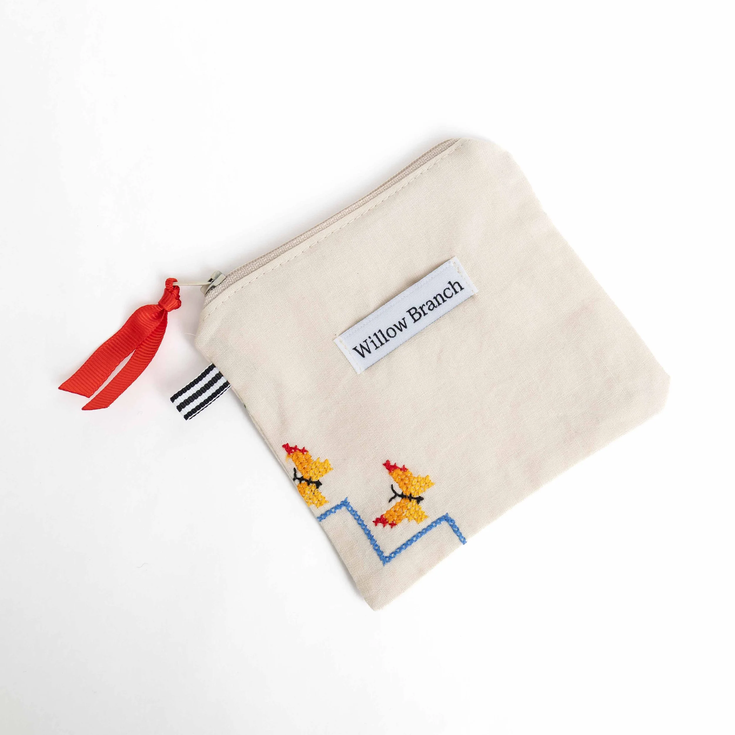 Embroidered Butterfly Tan  Flat Pouch Bottom Left Smaller
