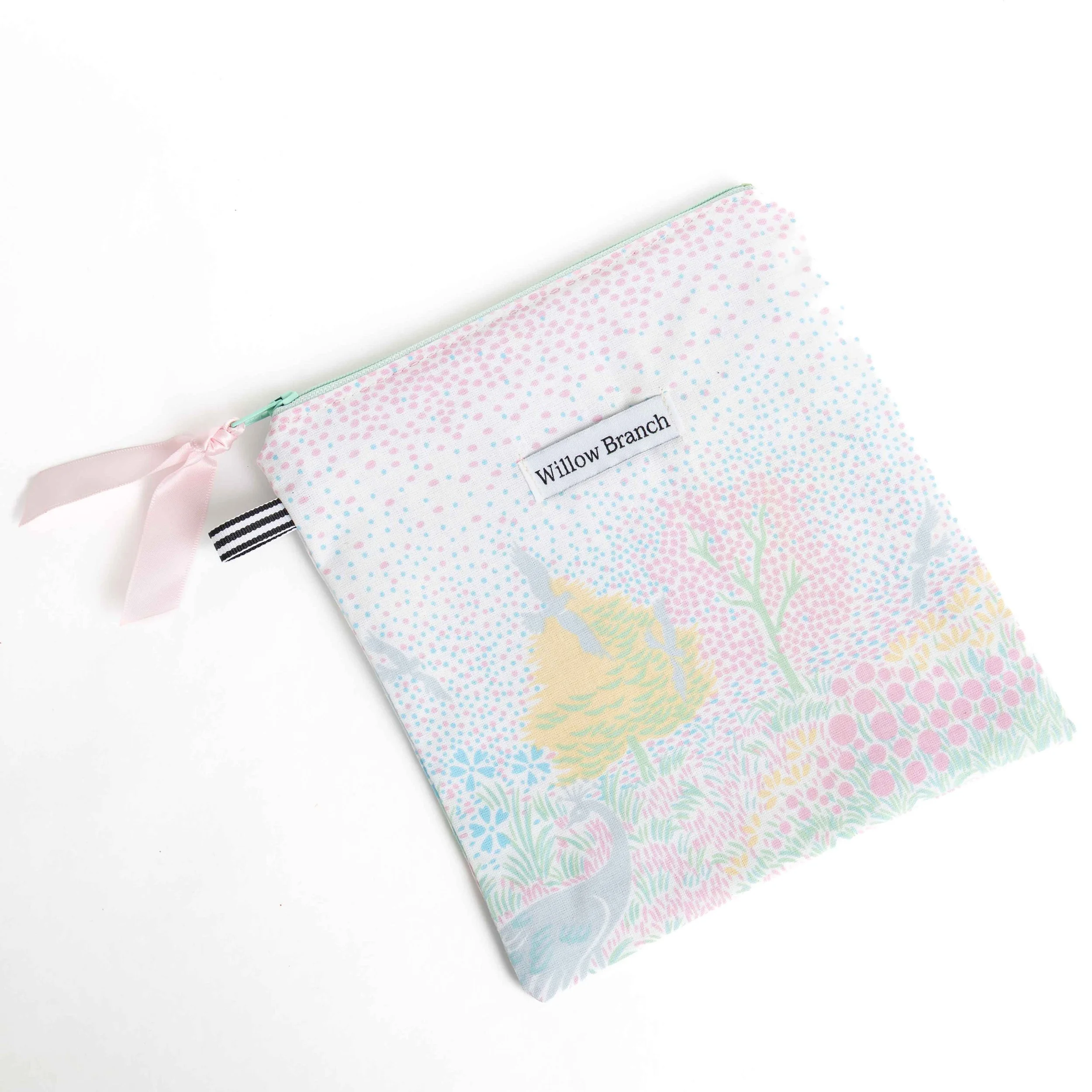 Pastel Peacock Flat Pouch with teal zipper