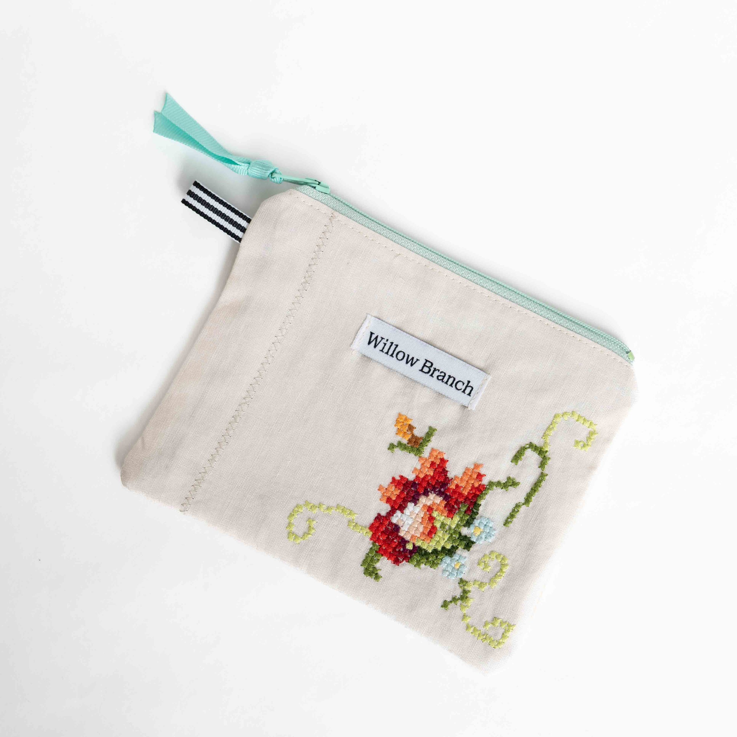 Embroidered Flower Flat Pouch