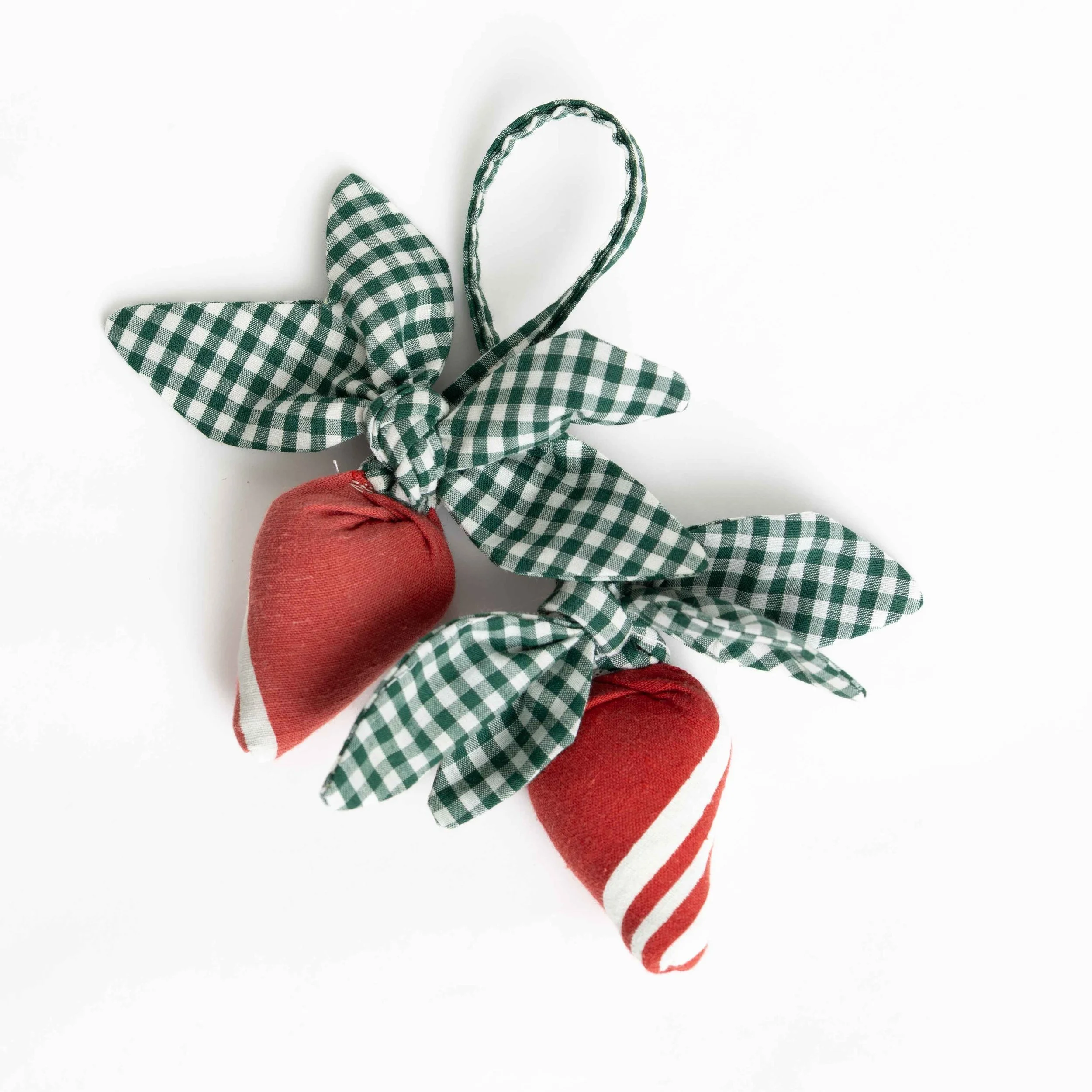 Strawberry Purse Charm green gingham leaves and red