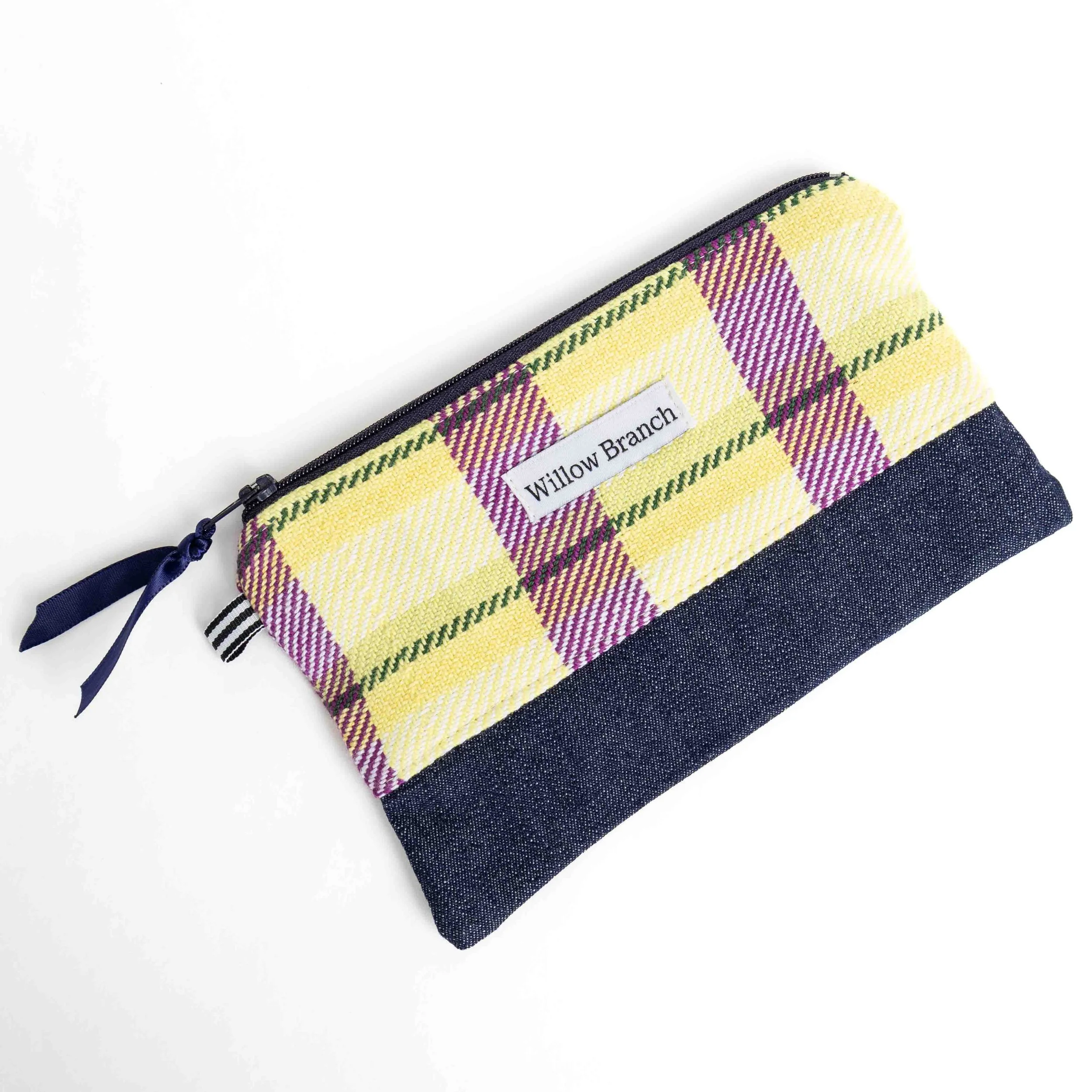 Purple and Yellow Flat Pouch With Denim 7