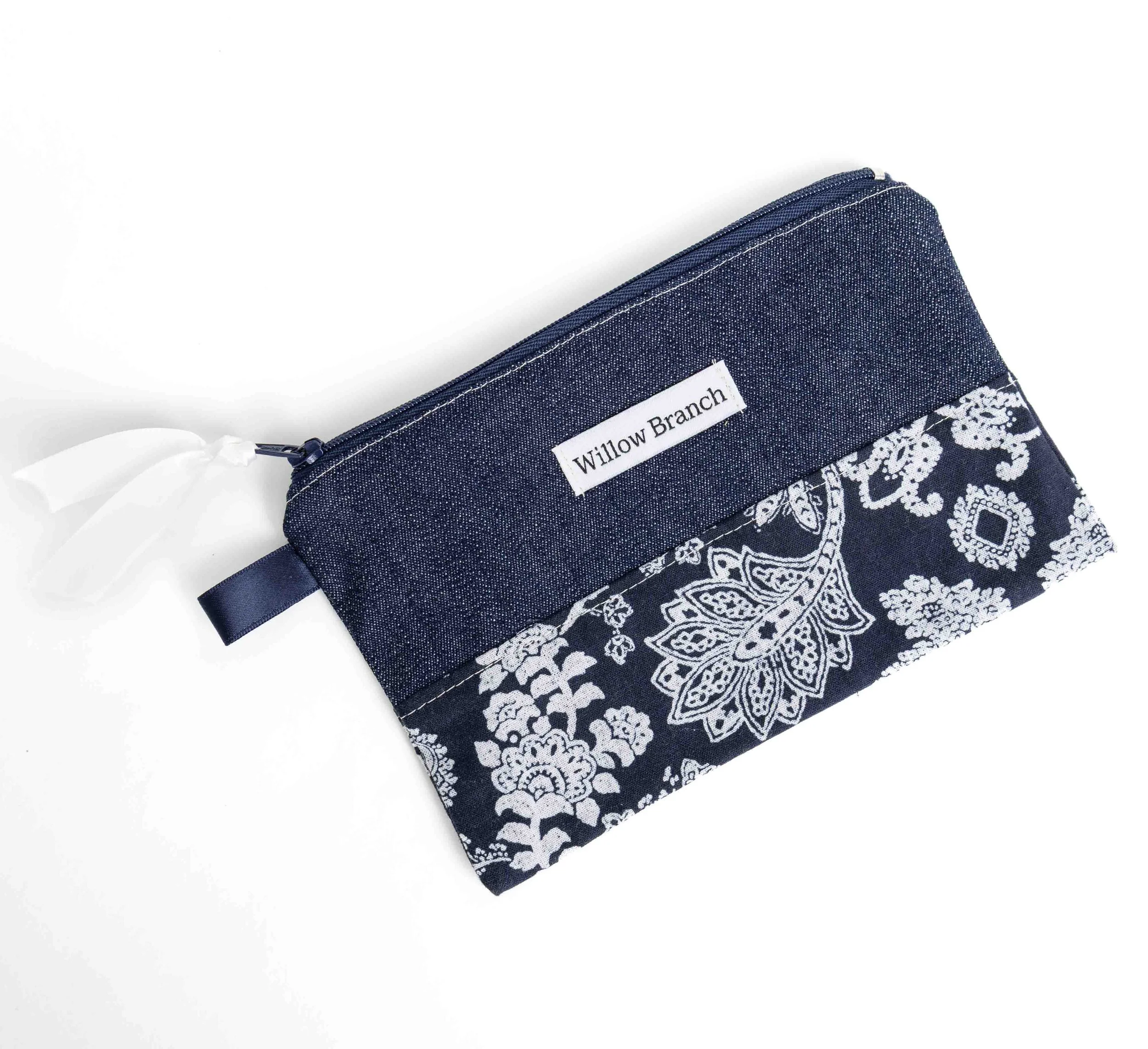 Navy Bandana Flat Pouch With Denim