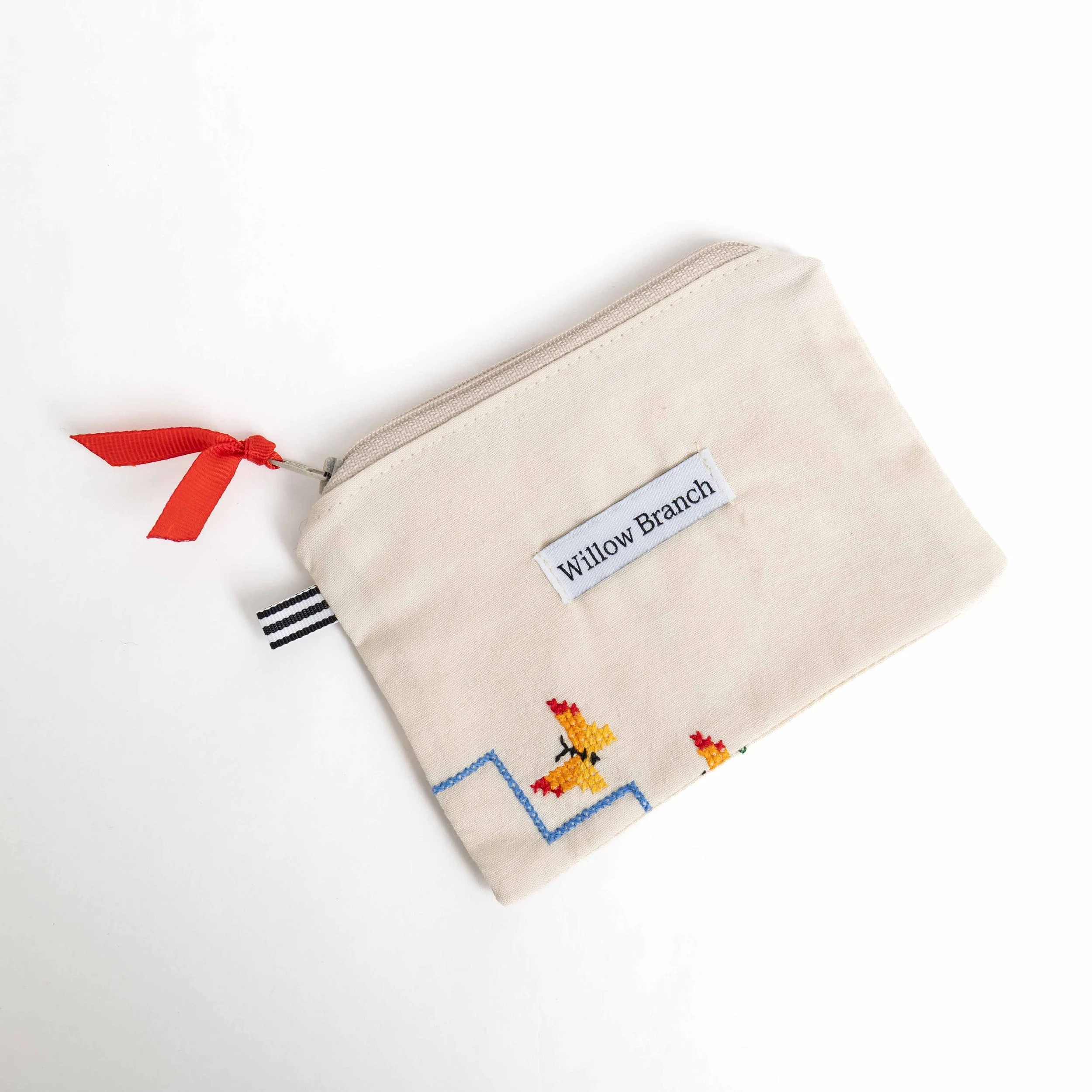 Embroidered Butterfly Tan  Flat Pouch Bottom Left a bit bigger
