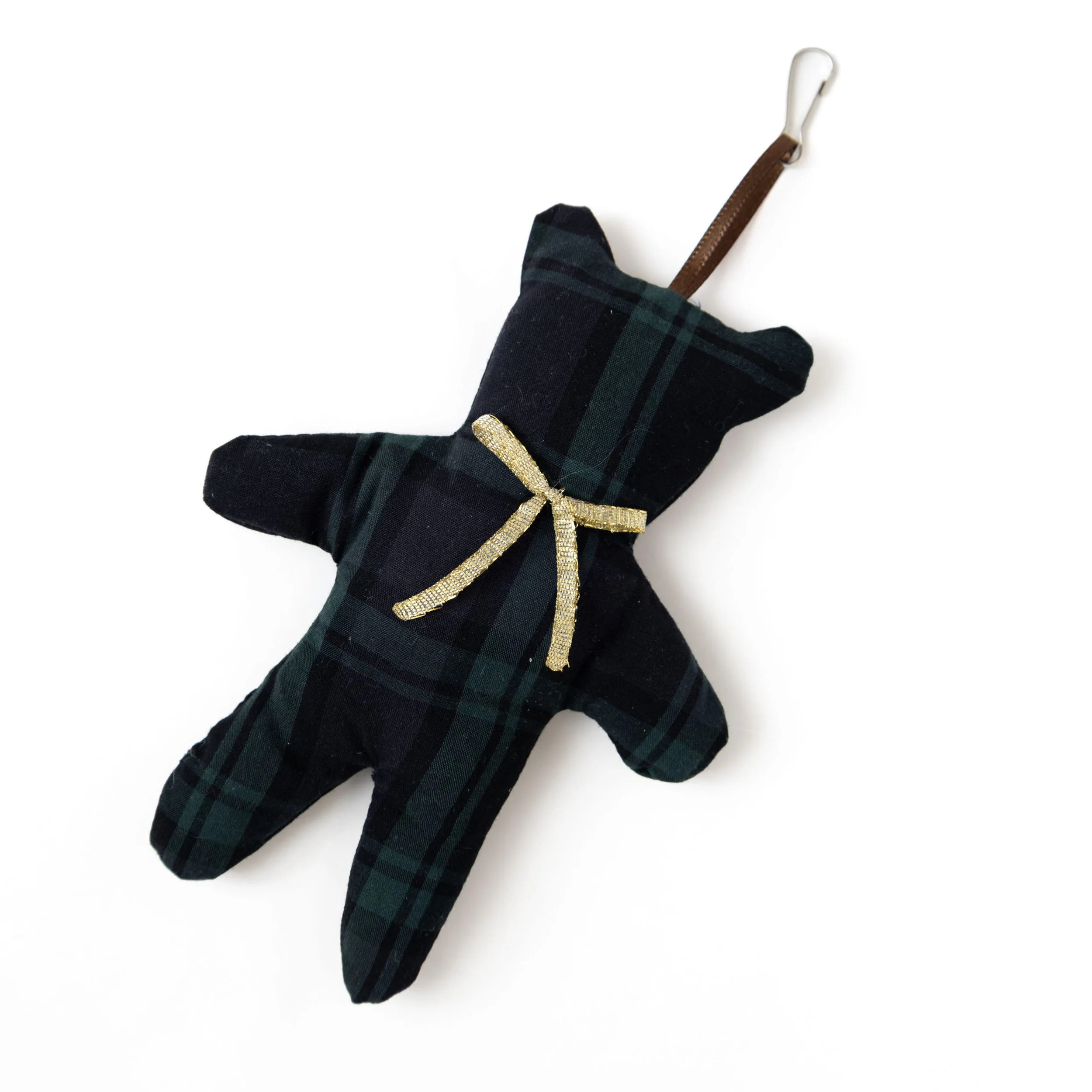 Black Watch Plaid Teddy Bear Charm With Gold Ribbon