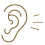 Outline of an ear with sound waves indicating listening or hearing.
