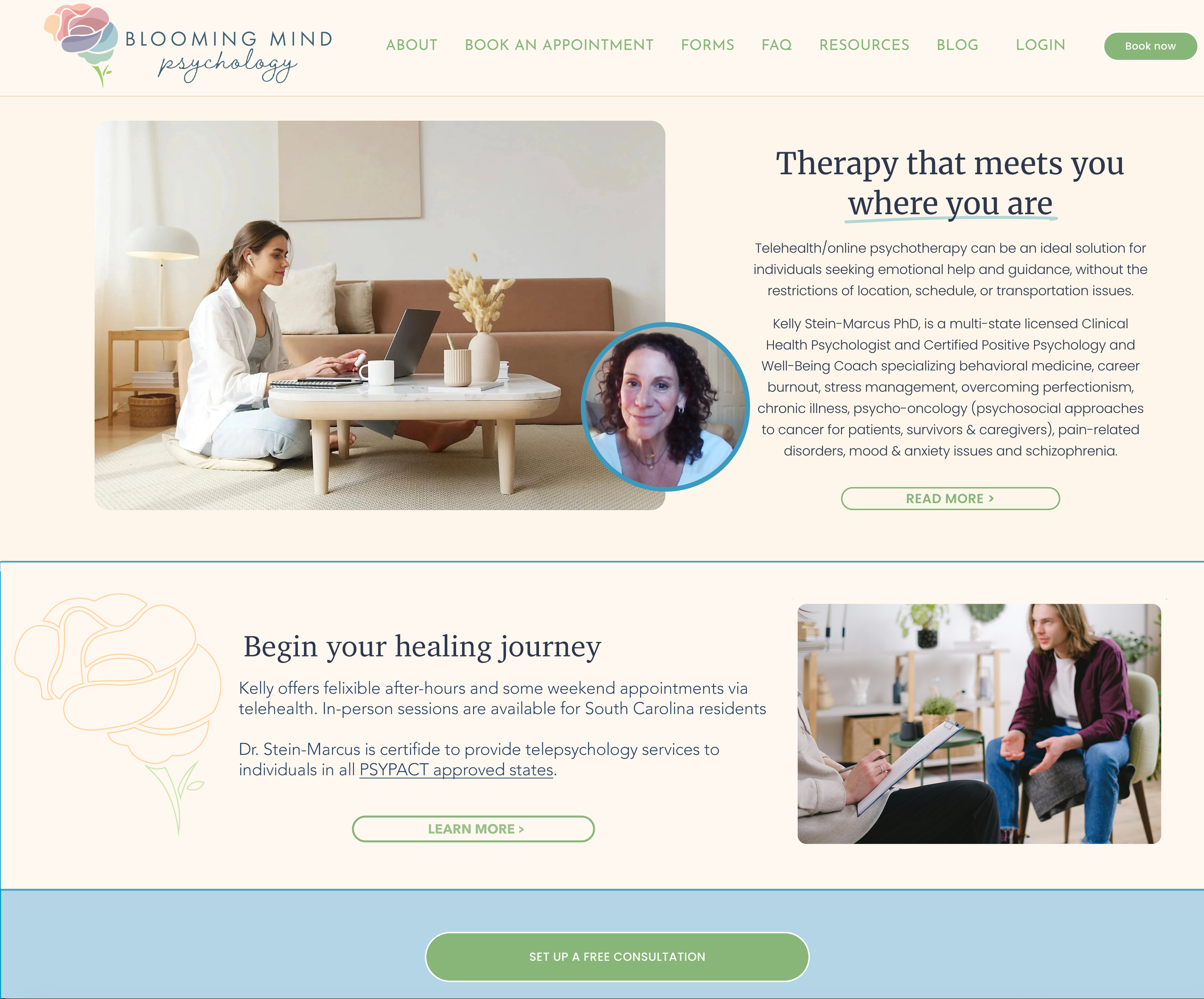 squarespace website for bloomingmindpsychology