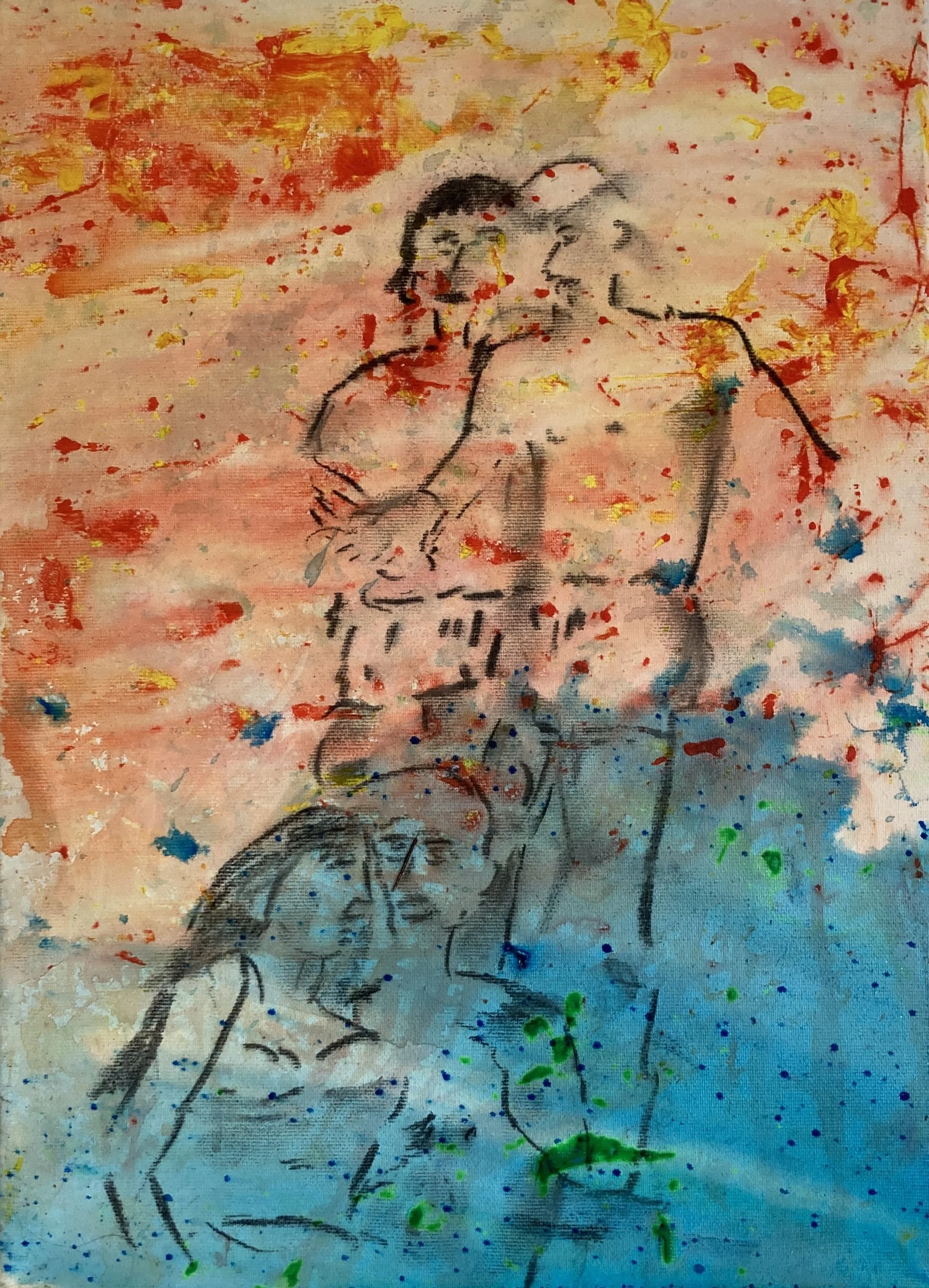 Tanz auf dem Glatteis II, 2025, 32x45cm, mixed technique on canvas, 1.750 €