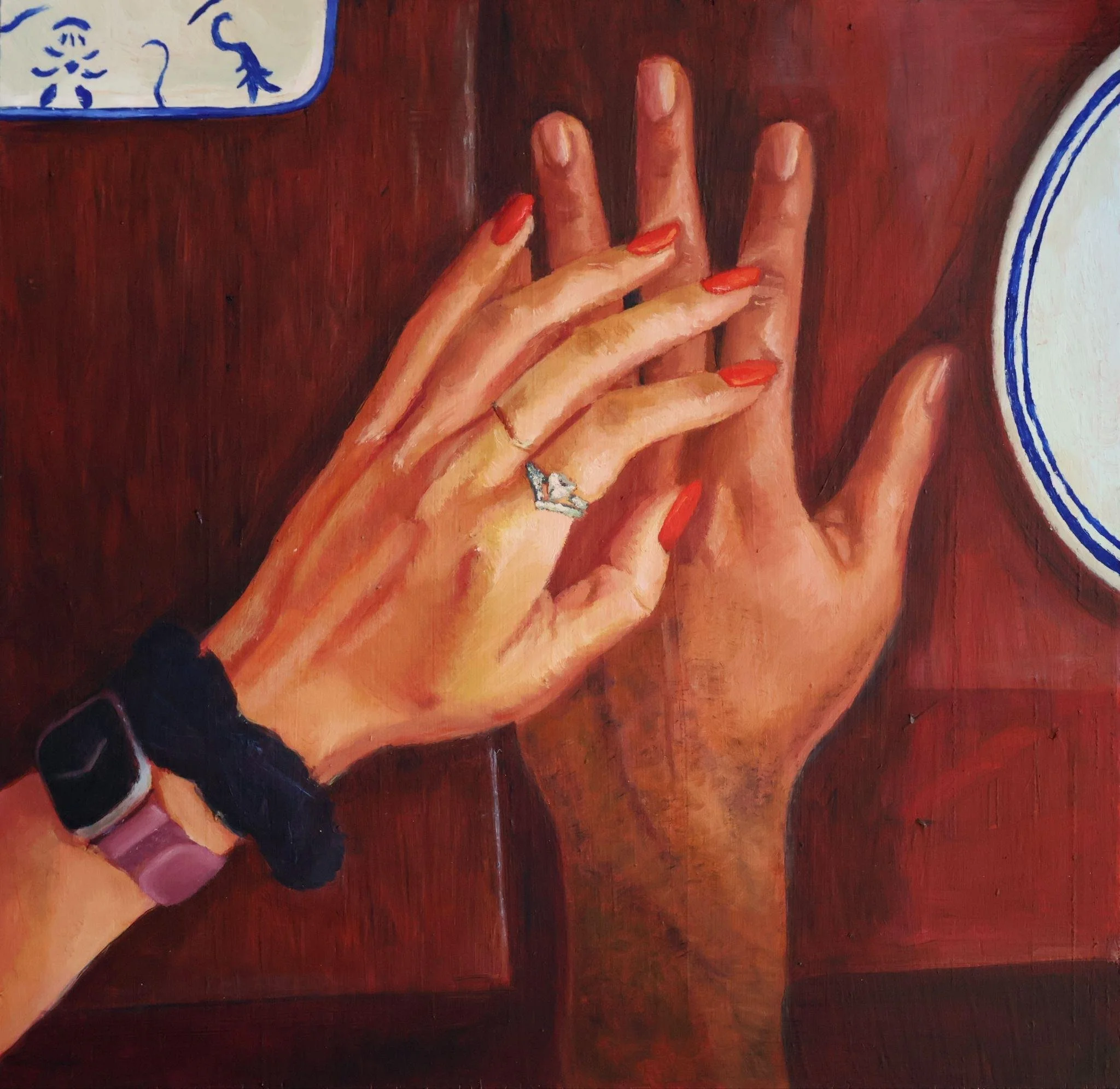 "Big Apple Red", Oil on panel, 35 x 35 cm, 2025, 700 €