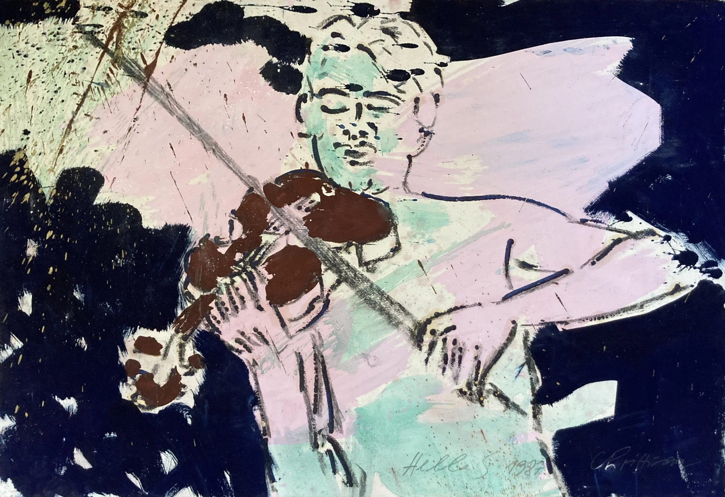 Violinist I, 1987, 80x55cm, acrylics on hand-made paper, 2.600 €