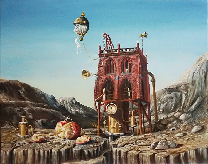 Wärmepumpendesaster, Oil on board, 38x49cm, 2023, 2.500 € (framed)