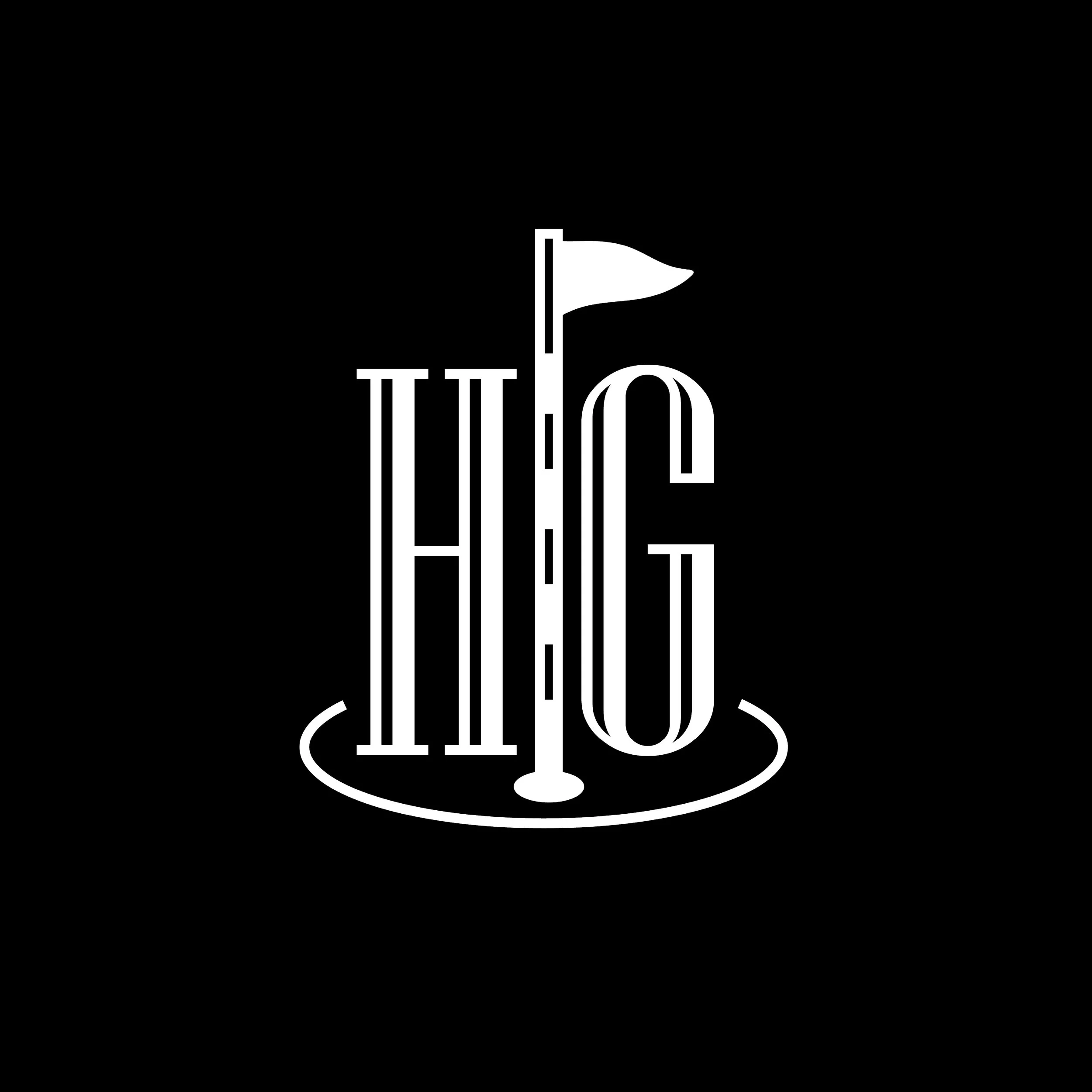 Black background with a white logo featuring a golf flagpole and the word 'HIG' in tall, thin letters.