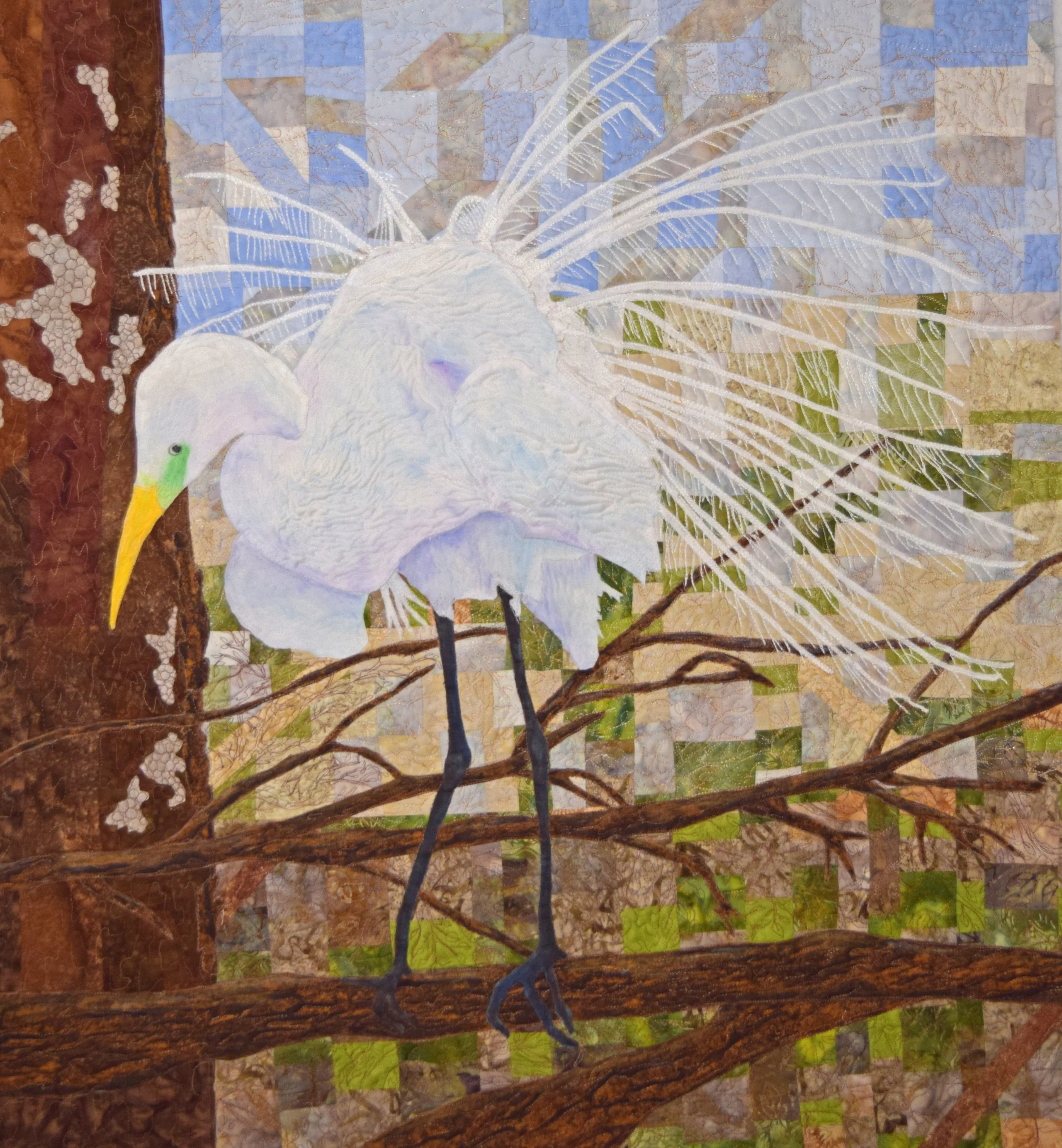 Egret in Courtship Display, 24" x 28", Sold