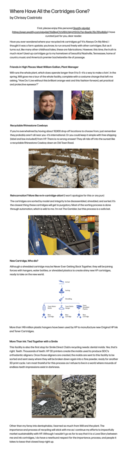 chrissy castriota's hp inside impact newsletter hp article cartridge recycling