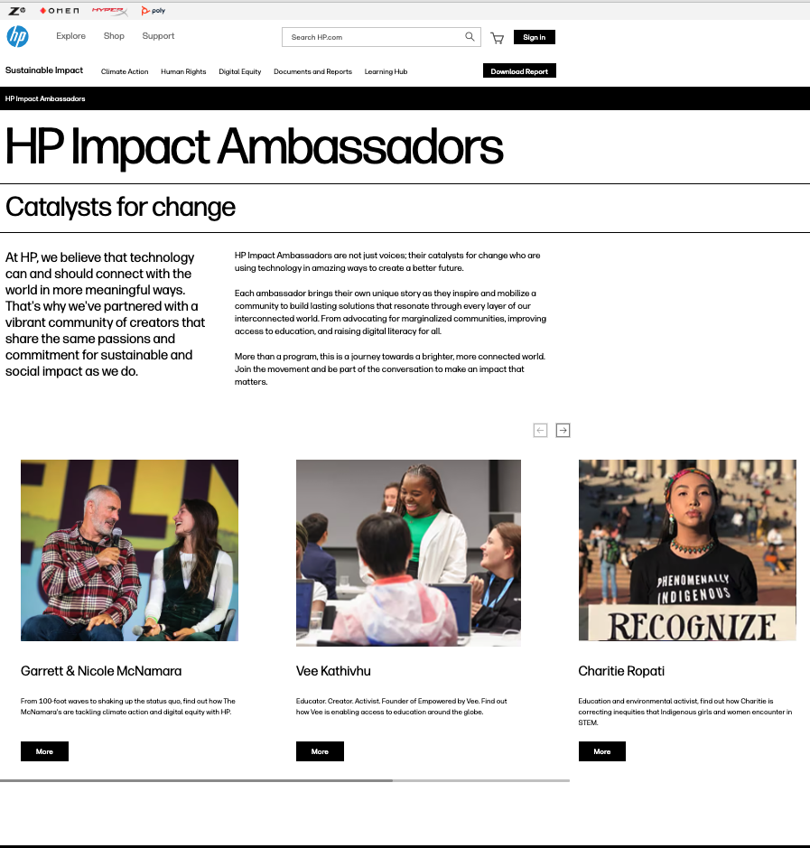 Chrissy Castriota's web copy for hp.com: HP Impact Ambassador's landing page