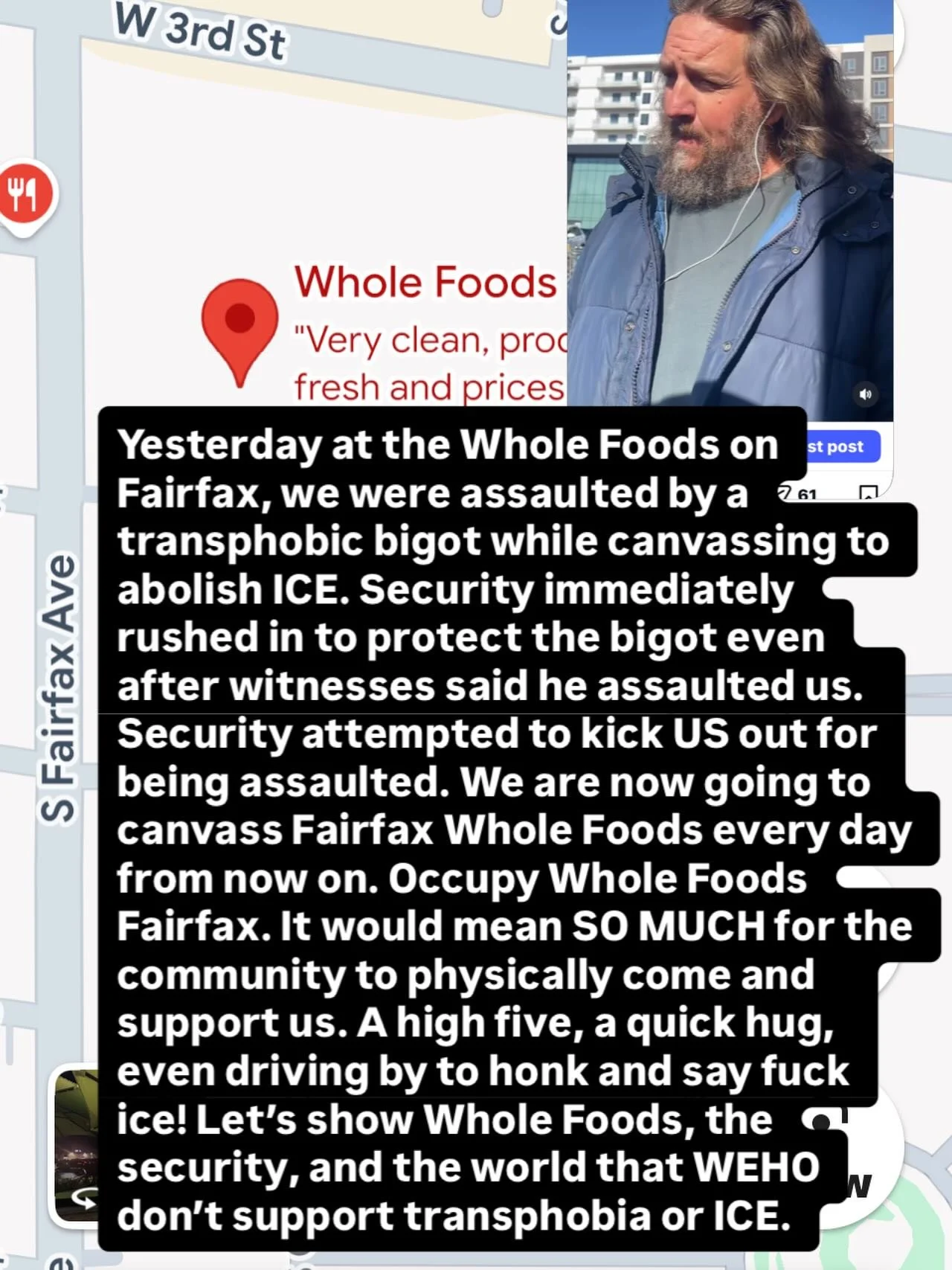 As seen from our previous post. Yesterday some of our activists including the now locally famous Petra were assaulted by this transphobic, white supremacist bigot. He spit on a canvasser threatened him an called him homophobic slurs. For protecting a