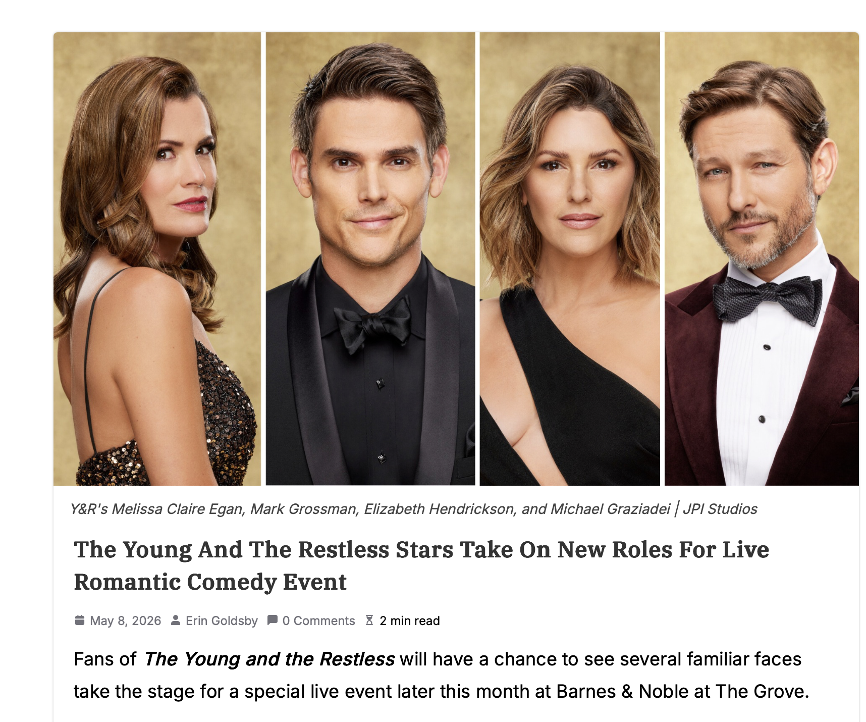 The Young And The Restless Stars Take On New Roles For Live Romantic Comedy Event…