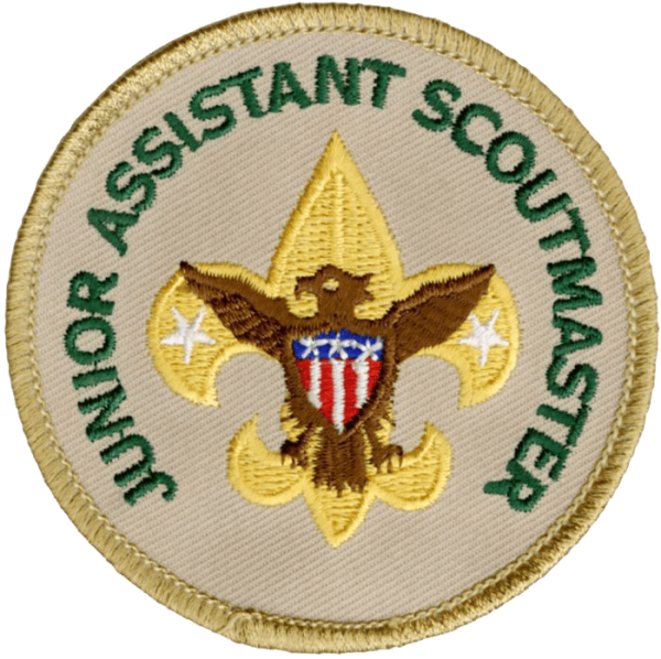 Patch with the text 'Junior Assistant Scoutmaster' and an eagle emblem with a shield on its chest.