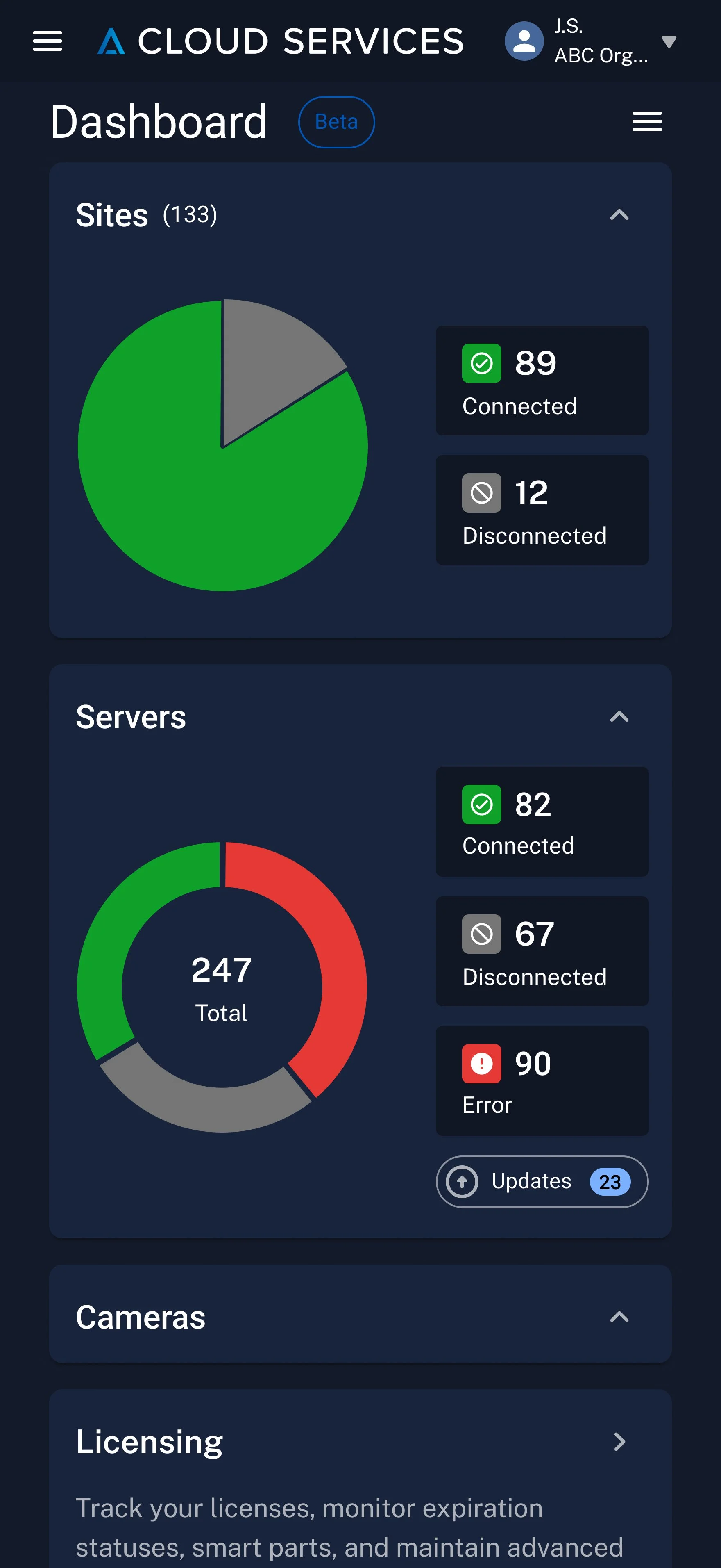Dashboard mobile view