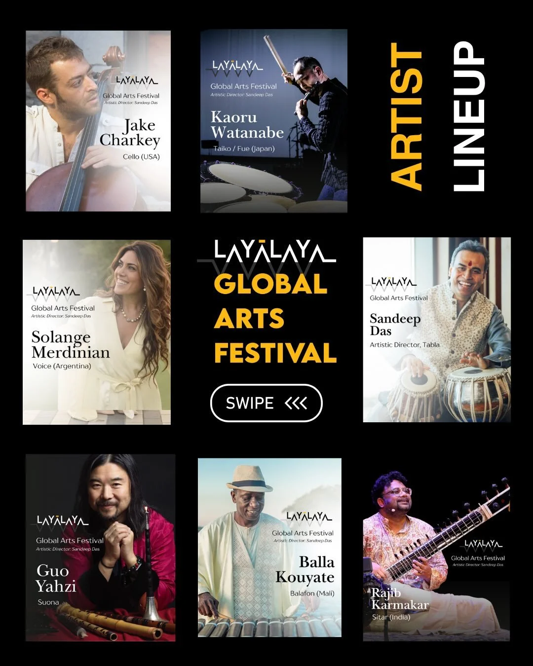 We are happy to announce the artist lineup for the first-ever Layālaya Global Art&rsquo;s Festival! Don&rsquo;t miss the world premiere this October 10, 2026 in Woodstock, CT!

Sandeep Das (@sandeepdas.official) - Artistic Director, Tabla

Jake Chark