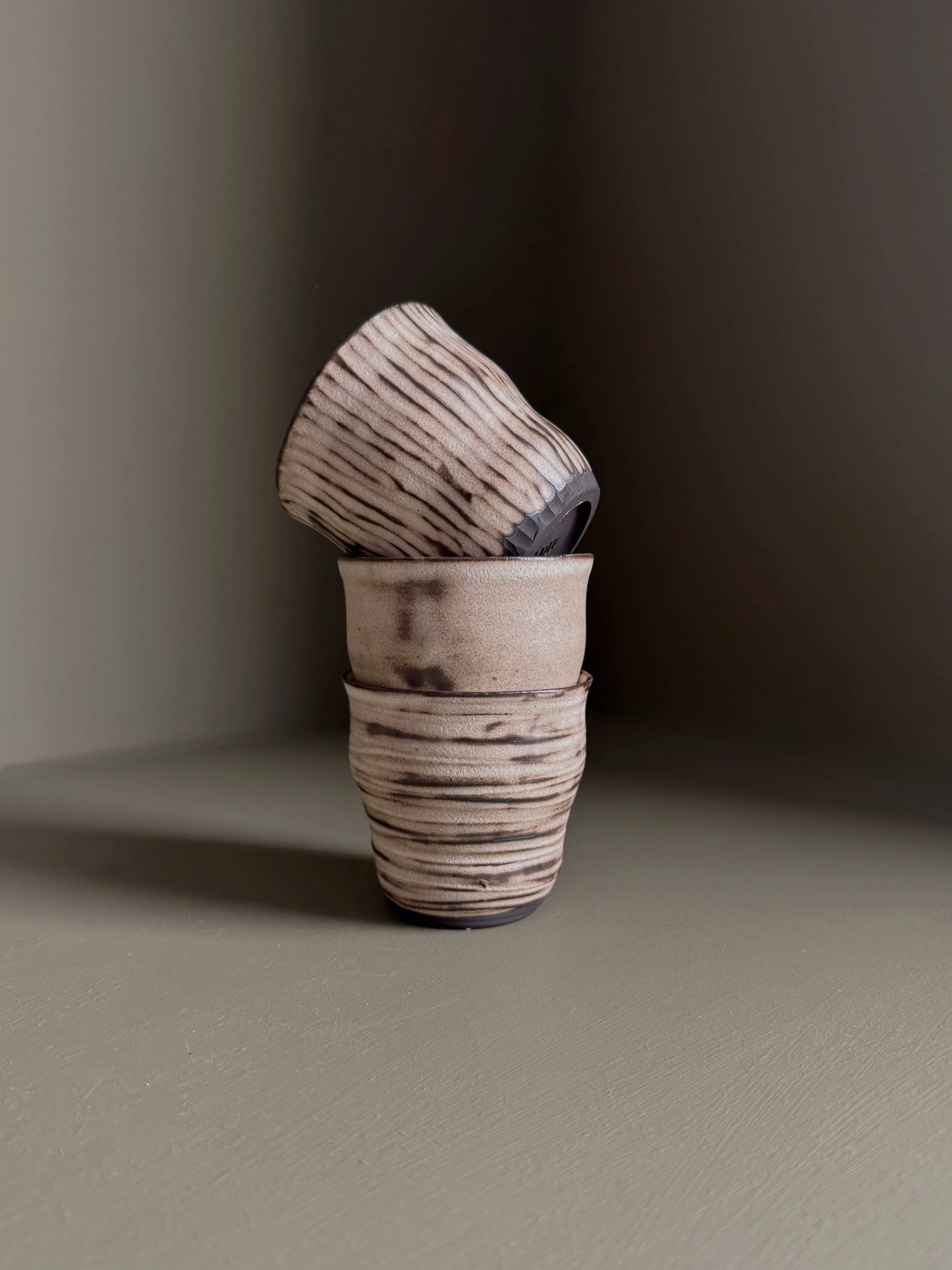 Trio of Carved Flat White Cups