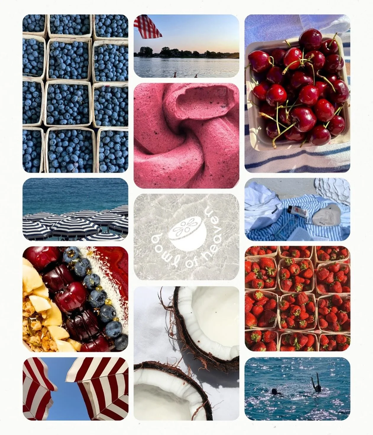 This 4th of July-inspired bowl is bursting with summer flavors! Sweet cherries, berries and good vibes! Nothing&rsquo;s better than Bowl of Heaven on a hot summer day by the lake ⛱️🌊