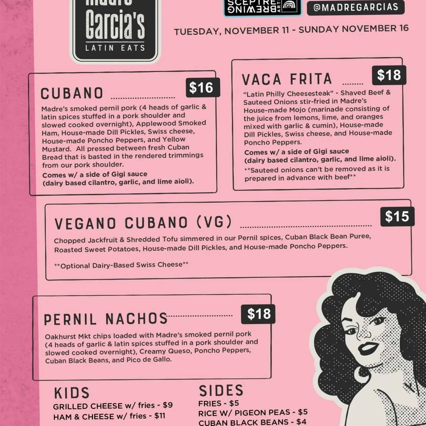 CUBANO RESIDENCY ALERT 🔥

Super late to post, but I'm thrilled to share that Madre Garcia&rsquo;s is popping up @sceptrebeer all week long - November 11&ndash;16!

No better way to warm up than with a Cuban sandwich hot off our 400&deg; presses and 