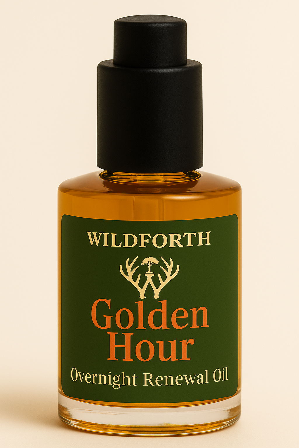 alt="Wildforth Golden Hour Overnight Renewal Oil in frosted glass bottle with black dropper and warm golden‑orange serum" (Copy)