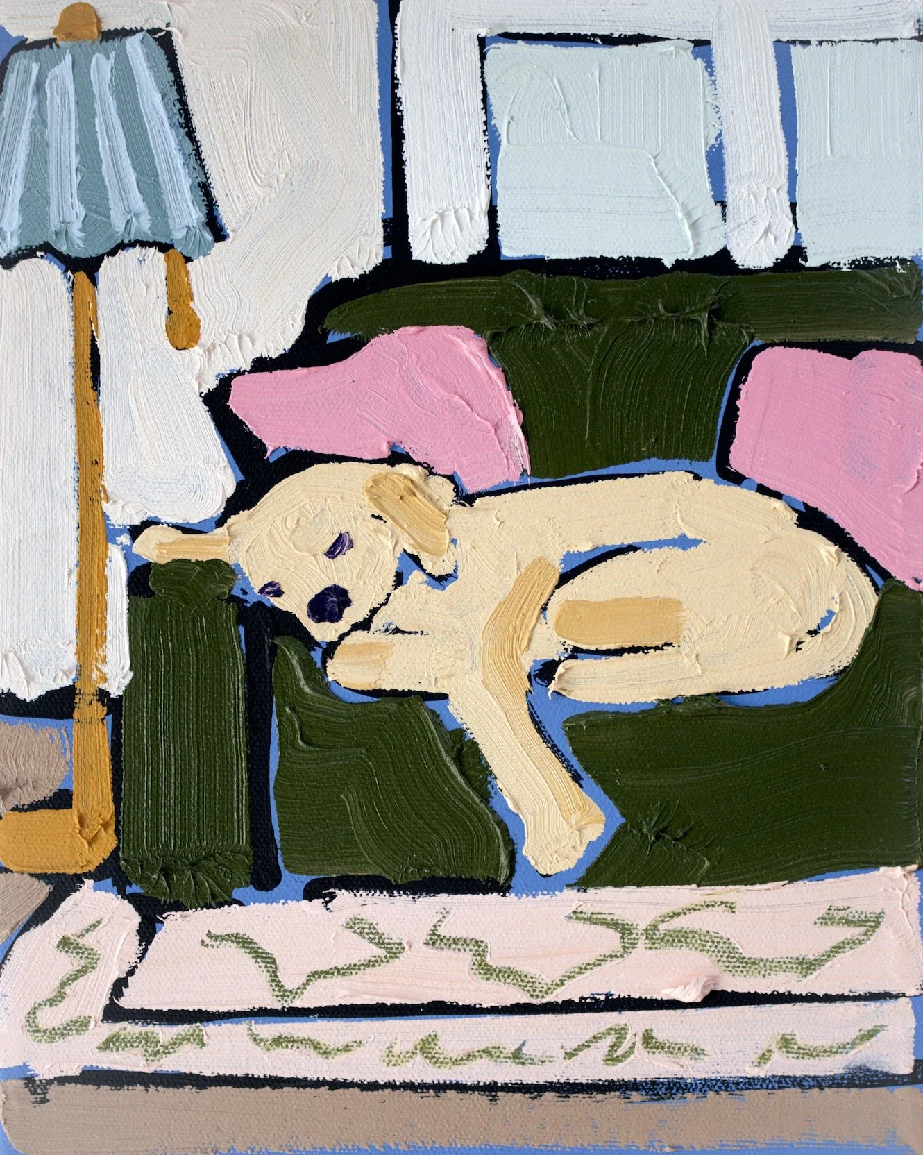 dog sleeping on sofa oil painting sabina fenn