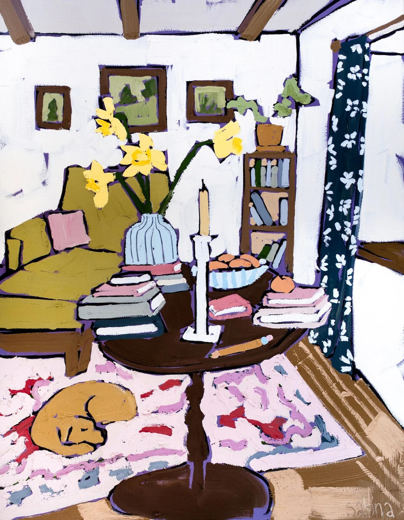 quiet afternoon with books oil painting by sabina fenn toronto canada