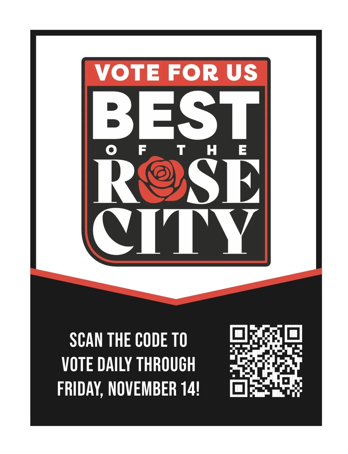 We’ve been nominated for Best of Rose City! ๐น
Show us some love by voting daily now through November 14th 
How to vote:
1. Visit https://www.voterosecity.com/
2. Find a category we’re nominated under:
๐ All Around Restaurant 
๐ Bar/