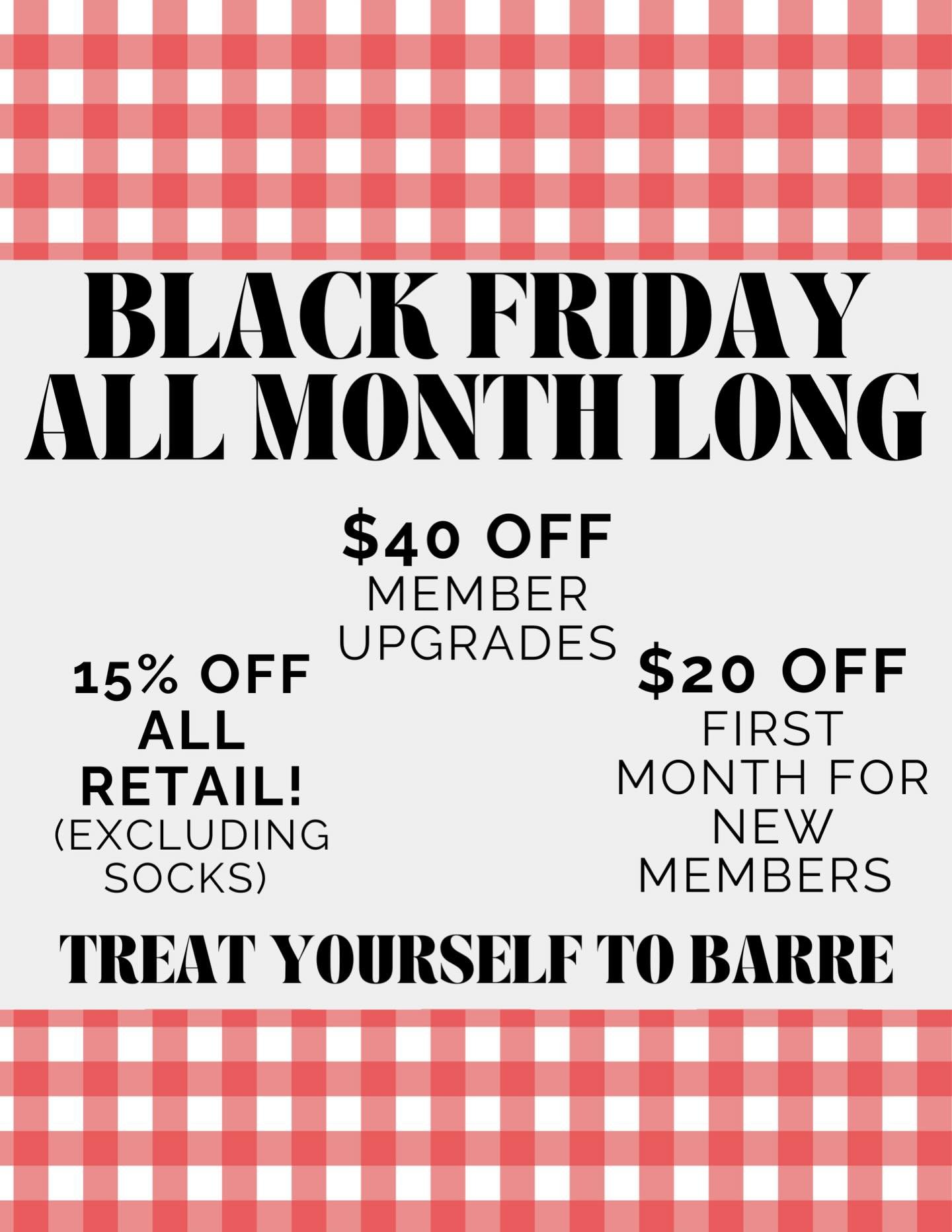 The best deals of the season have been happening all month long- but this is your last weekend to snag them!! Come by for a class and stay for a little retail therapy! 

If you&rsquo;ve been thinking about treating yourself or a barre bestie, now&rsq