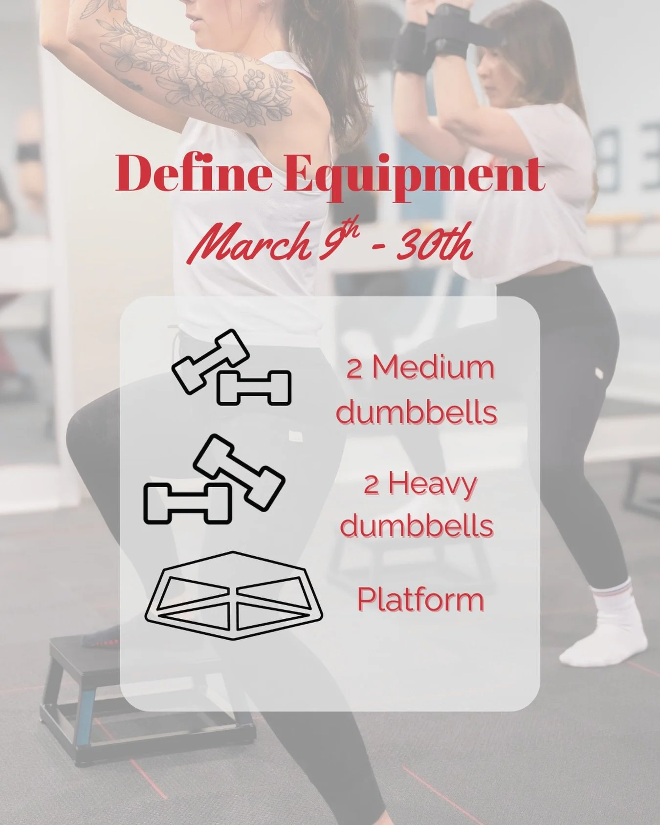 New Class Plan Alert 🔥 | DEFINE Edition

Here&rsquo;s the equipment we&rsquo;ll be using March 9th &ndash; 30th 💪

✔️ 2 medium dumbbells
✔️ 2 heavy dumbbells
✔️ Platform

DEFINE is all about intentional strength training, sculpt, and powerful contr