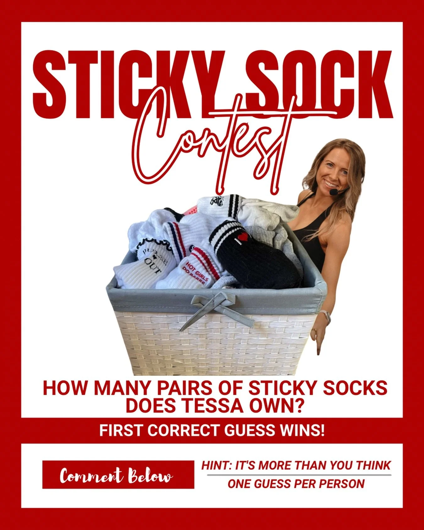 Tessa might have a slight sticky sock obsession&hellip; 🧦 

Guess how many pairs she owns!

Comment your guess below. 
The first person to guess the correct number wins a free pair of sticky socks.✨

Hint: it&rsquo;s more than you think 👀 

One gue