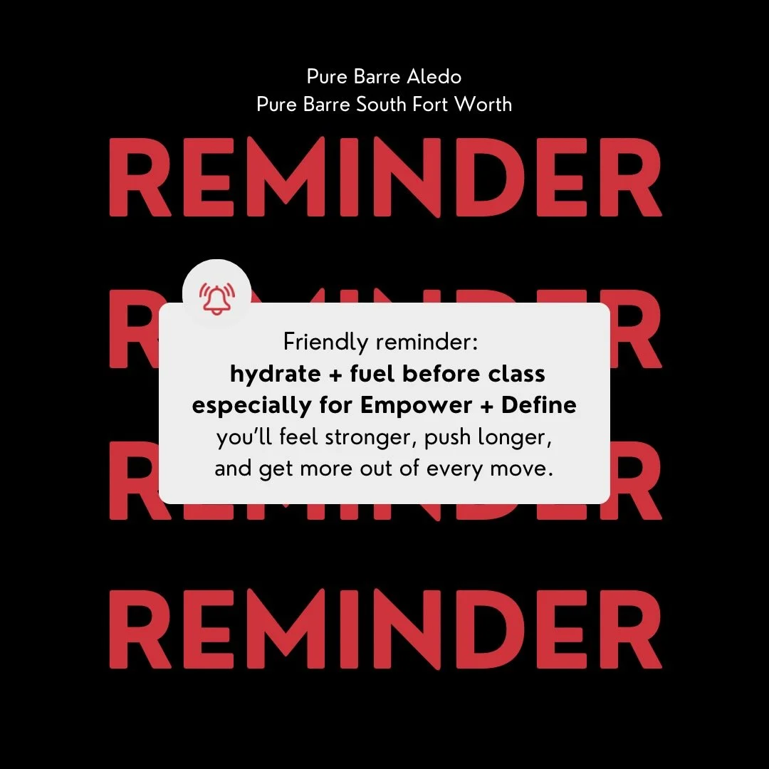 A little prep goes a long way ✨
Hydrate + fuel before class - especially for Empower + Define - and feel the difference from start to finish. 💪🏼