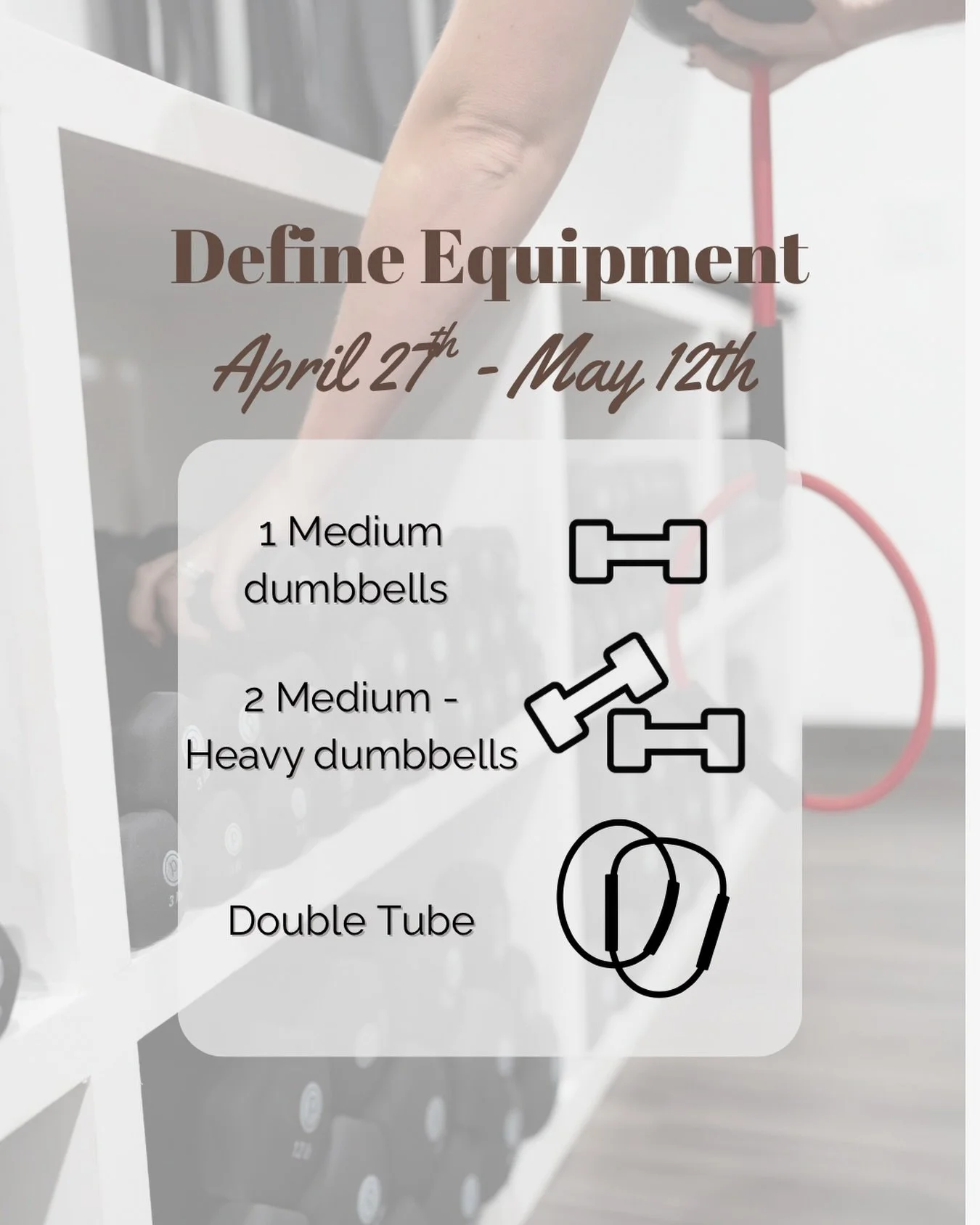 New Class Plan Alert 🔥 | DEFINE Edition

Here&rsquo;s what we&rsquo;ll be using April 27th &ndash; May 12th 💪

✔️ 1 medium dumbbell
✔️ 2 medium&ndash;heavy dumbbells
✔️ Double tube

DEFINE is all about intentional strength, controlled movement, and