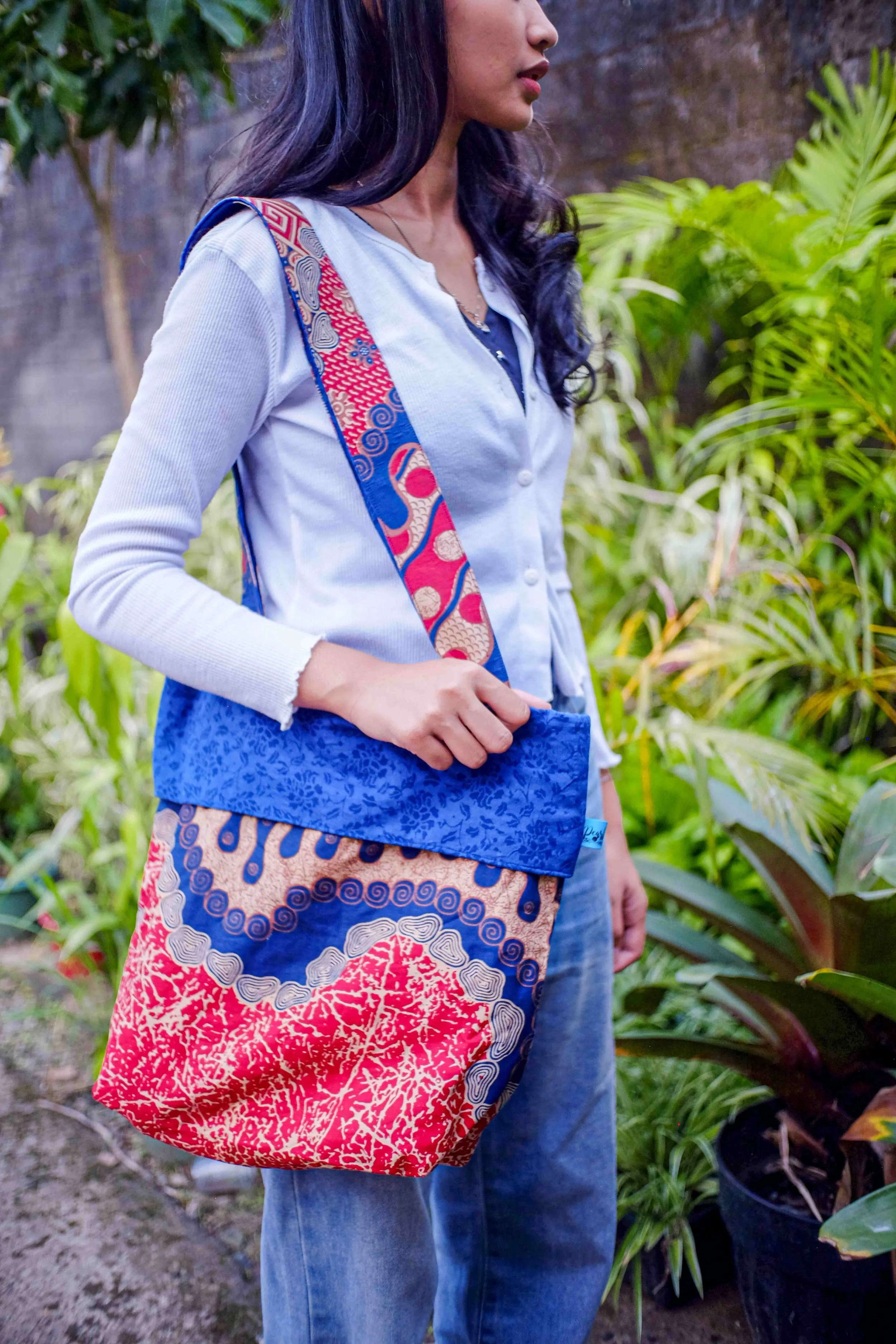 Red, Blue & Cream Geometric Batik Tote Bag 1.jpg