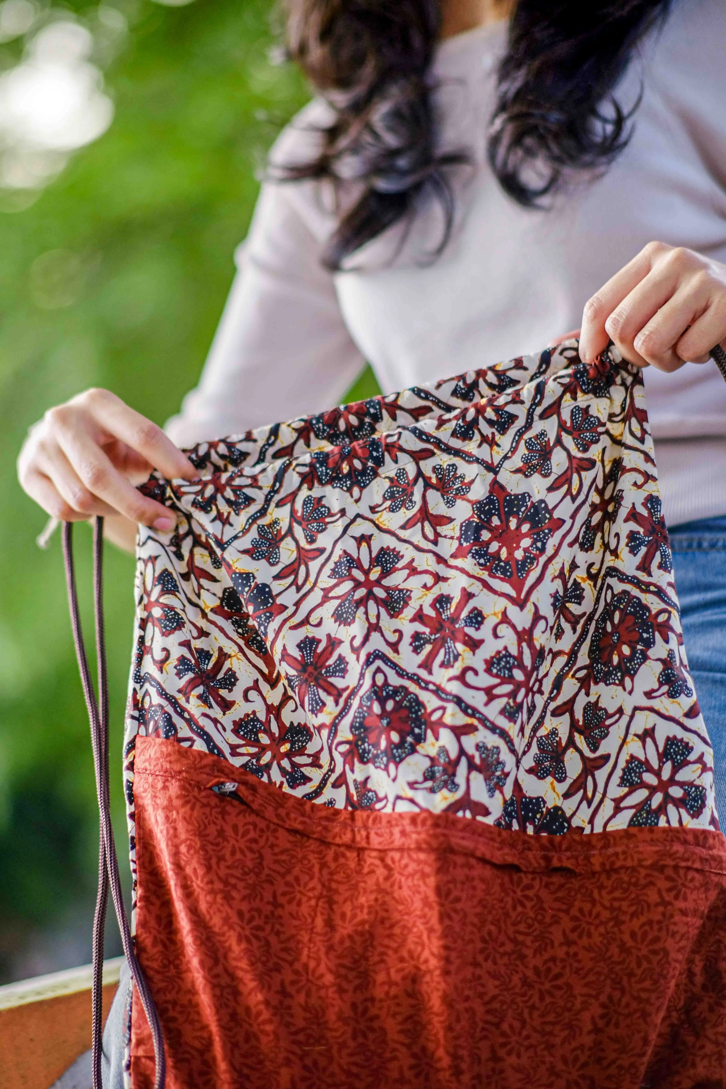Rust & Burgundy Floral Batik Drawstring Backpack 7.jpg