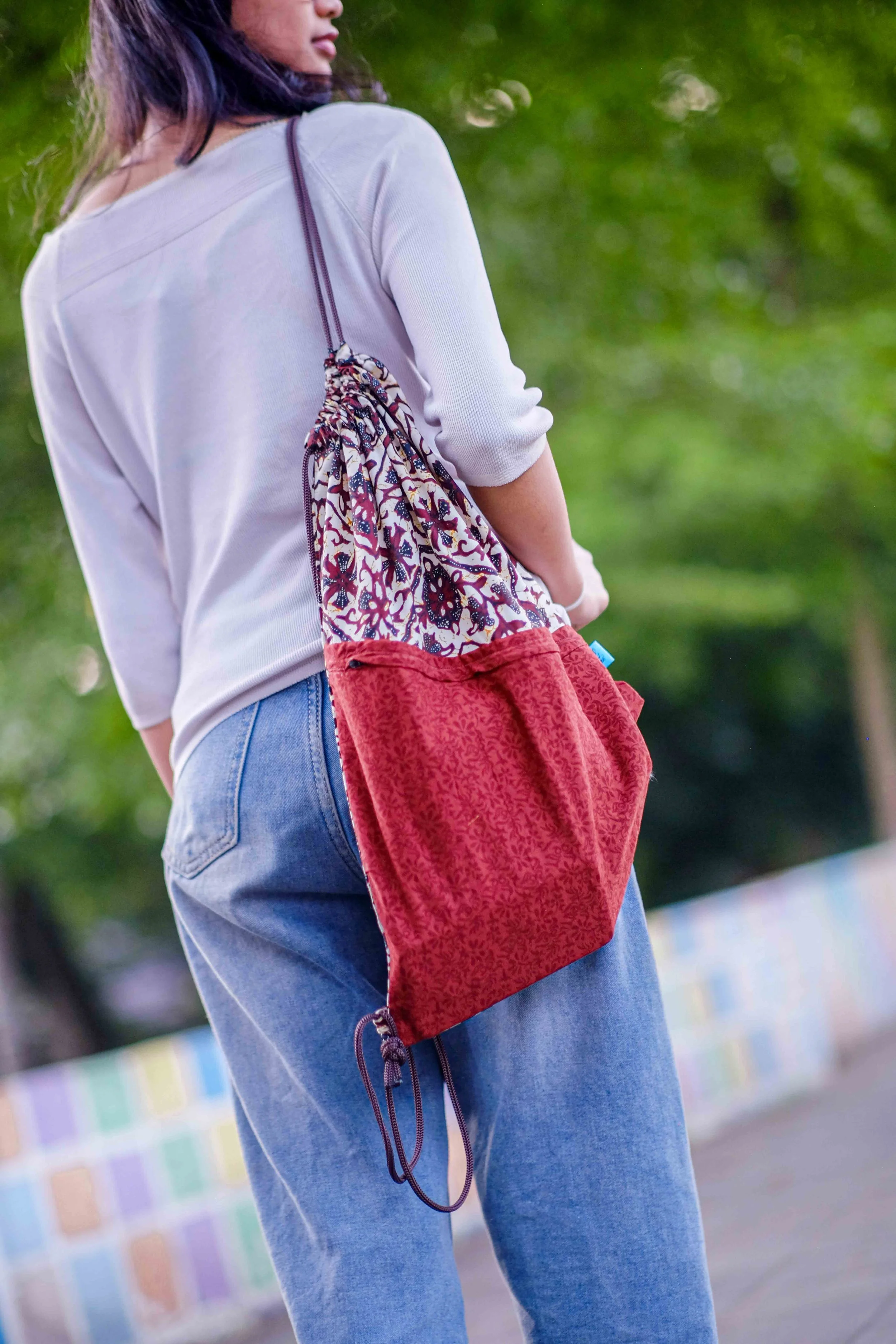 Rust & Burgundy Floral Batik Drawstring Backpack 15.jpg
