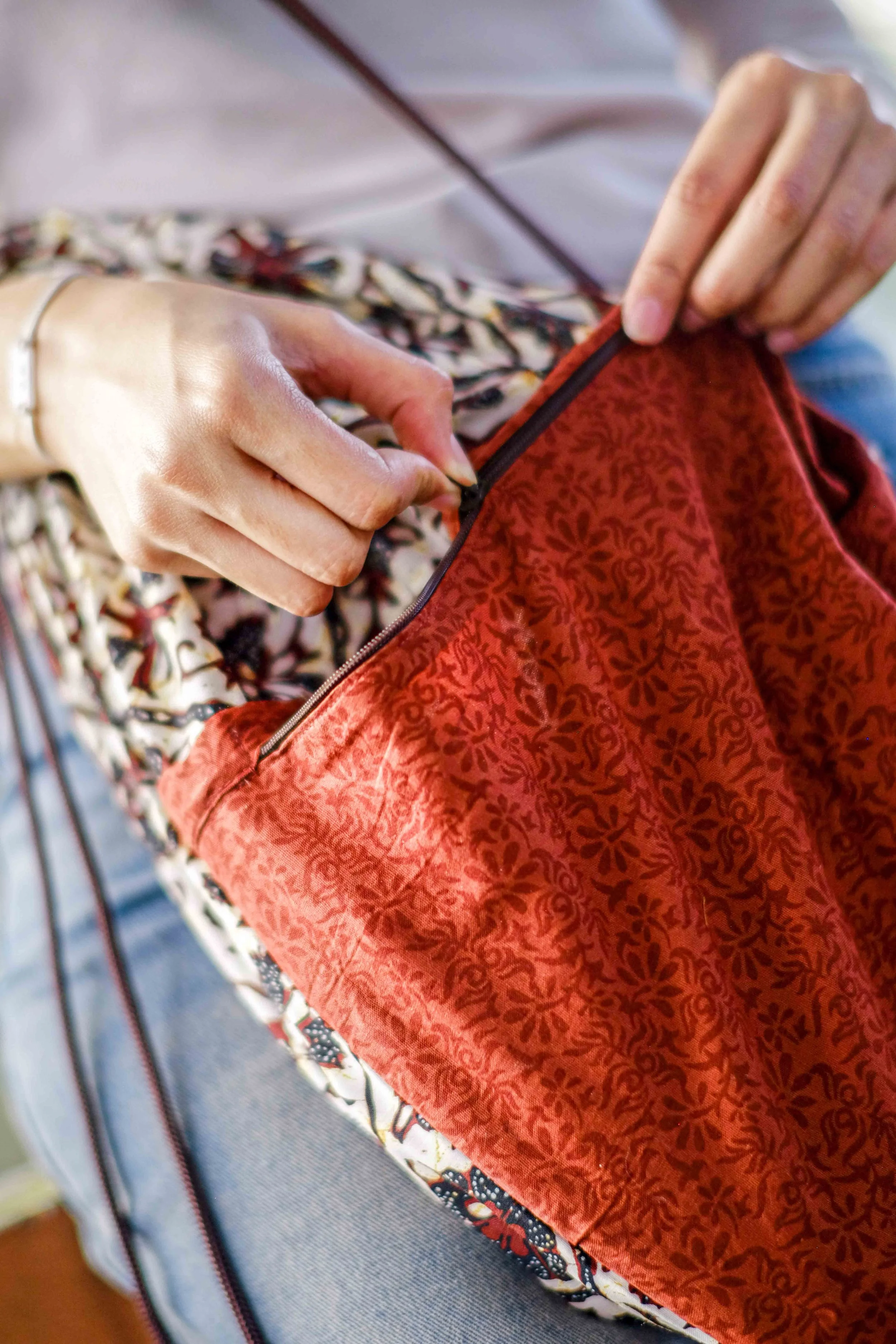 Rust & Burgundy Floral Batik Drawstring Backpack 4.jpg