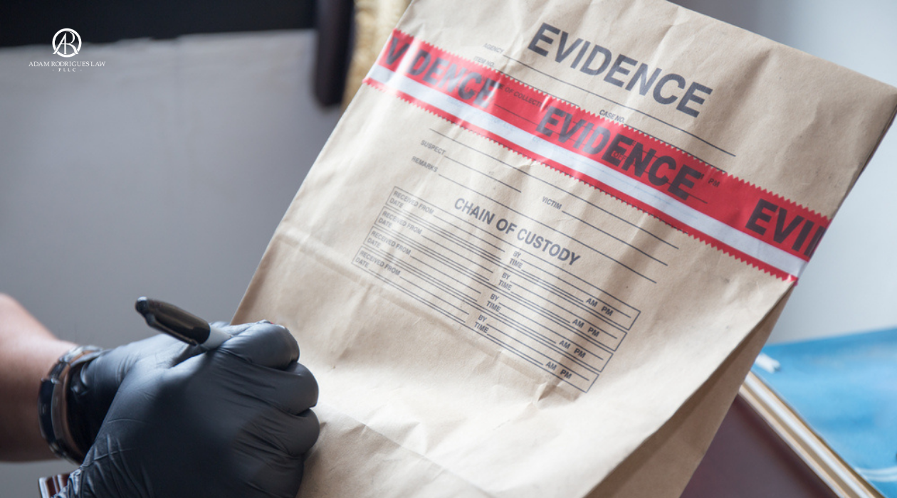 Evidence bag graphic for Adam Rodrigues Law article on Rule 33 motions and post-conviction relief in Tennessee, North Carolina, and federal court