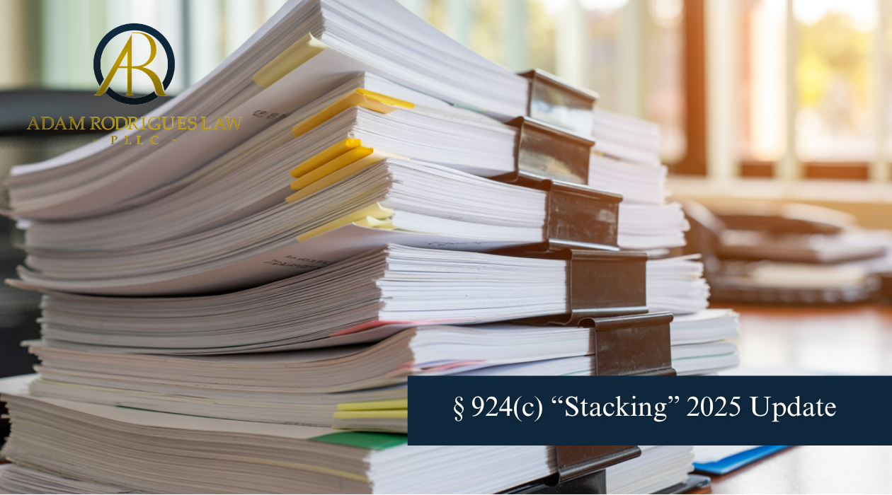 Graphic explaining § 924(c) stacking and the Supreme Court's Rutherford decision holding that non-retroactive sentencing reforms cannot support compassionate release under 18 U.S.C. § 3582(c)(1)(A).