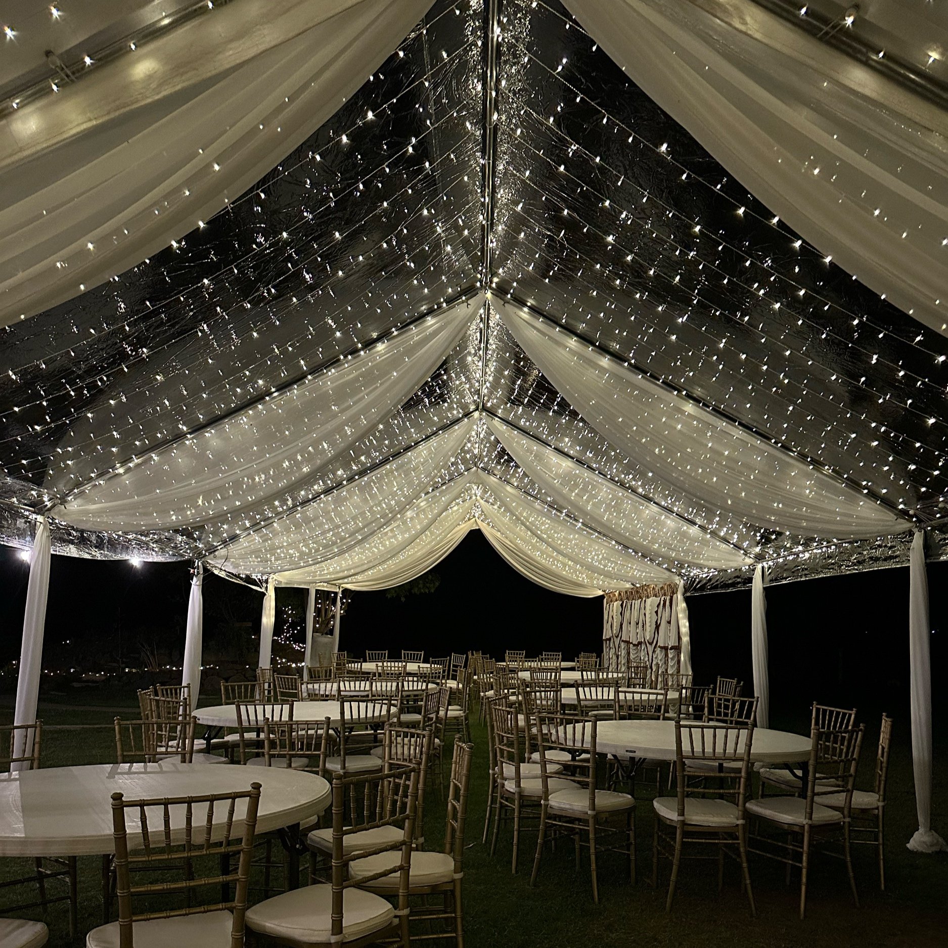 Clear Tarp with Twinkle Lights and Draping